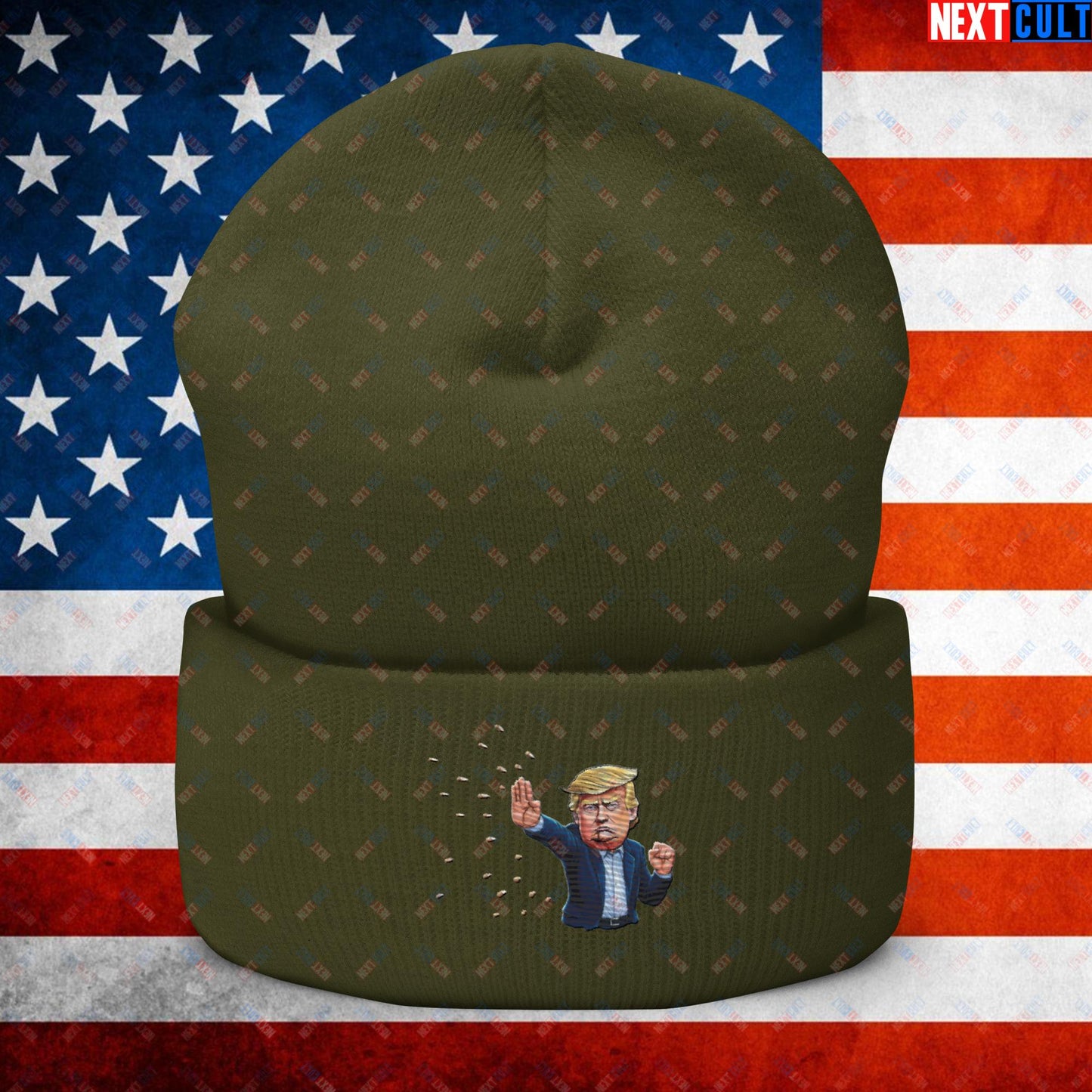 Donald Trump Shooting Assassination Attempt Funny Republican Politics Matrix Parody Cuffed Beanie Olive Hats Conspiracy Theories Donald Trump Politics Republicans Next Cult Brand