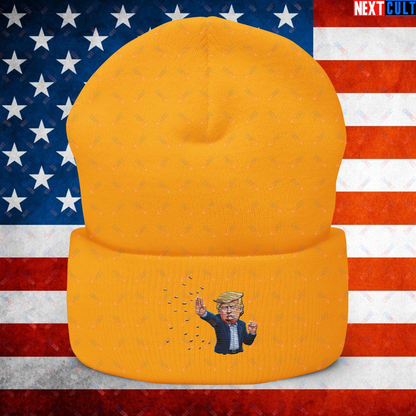 Donald Trump Shooting Assassination Attempt Funny Republican Politics Matrix Parody Cuffed Beanie Gold Hats Conspiracy Theories Donald Trump Politics Republicans Next Cult Brand