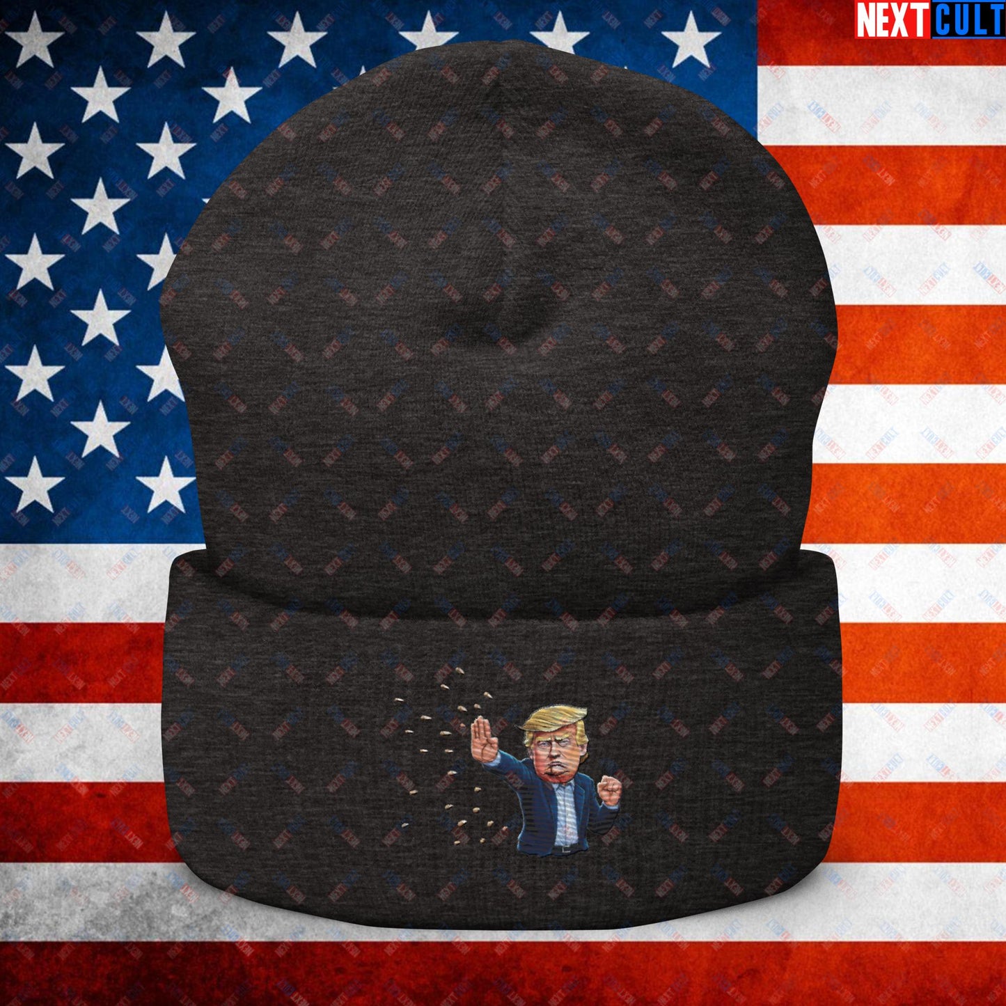 Donald Trump Shooting Assassination Attempt Funny Republican Politics Matrix Parody Cuffed Beanie Dark Grey Hats Conspiracy Theories Donald Trump Politics Republicans Next Cult Brand