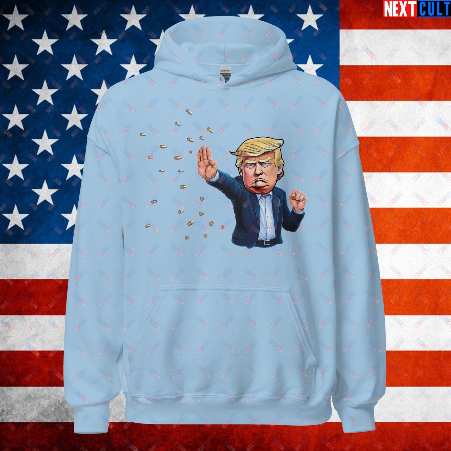 Donald Trump Shooting Assassination Attempt Funny Republican Politics Matrix Parody Unisex Hoodie Light Blue Hoodies Conspiracy Theories Donald Trump Politics Republicans Next Cult Brand