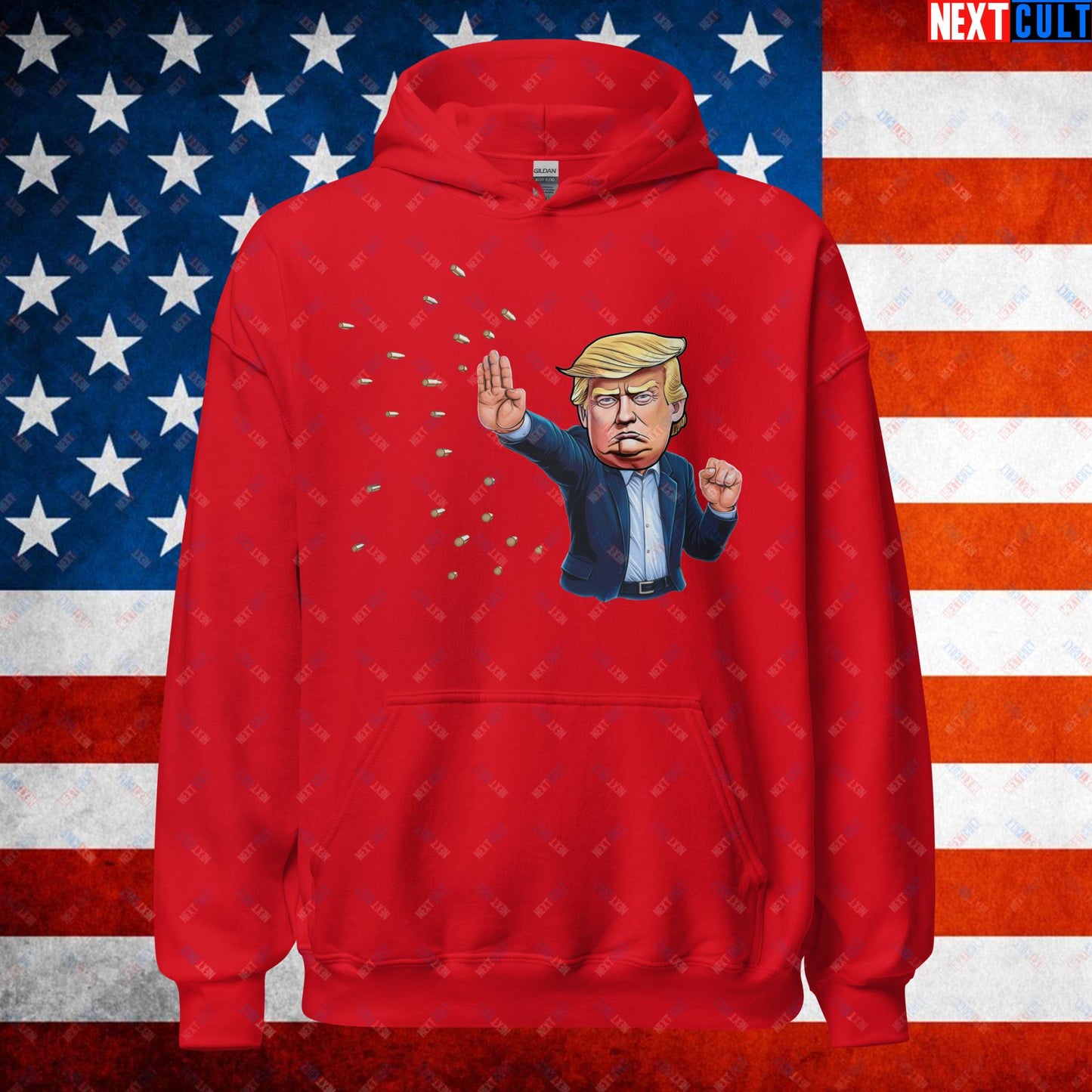 Donald Trump Shooting Assassination Attempt Funny Republican Politics Matrix Parody Unisex Hoodie Red Hoodies Conspiracy Theories Donald Trump Politics Republicans Next Cult Brand