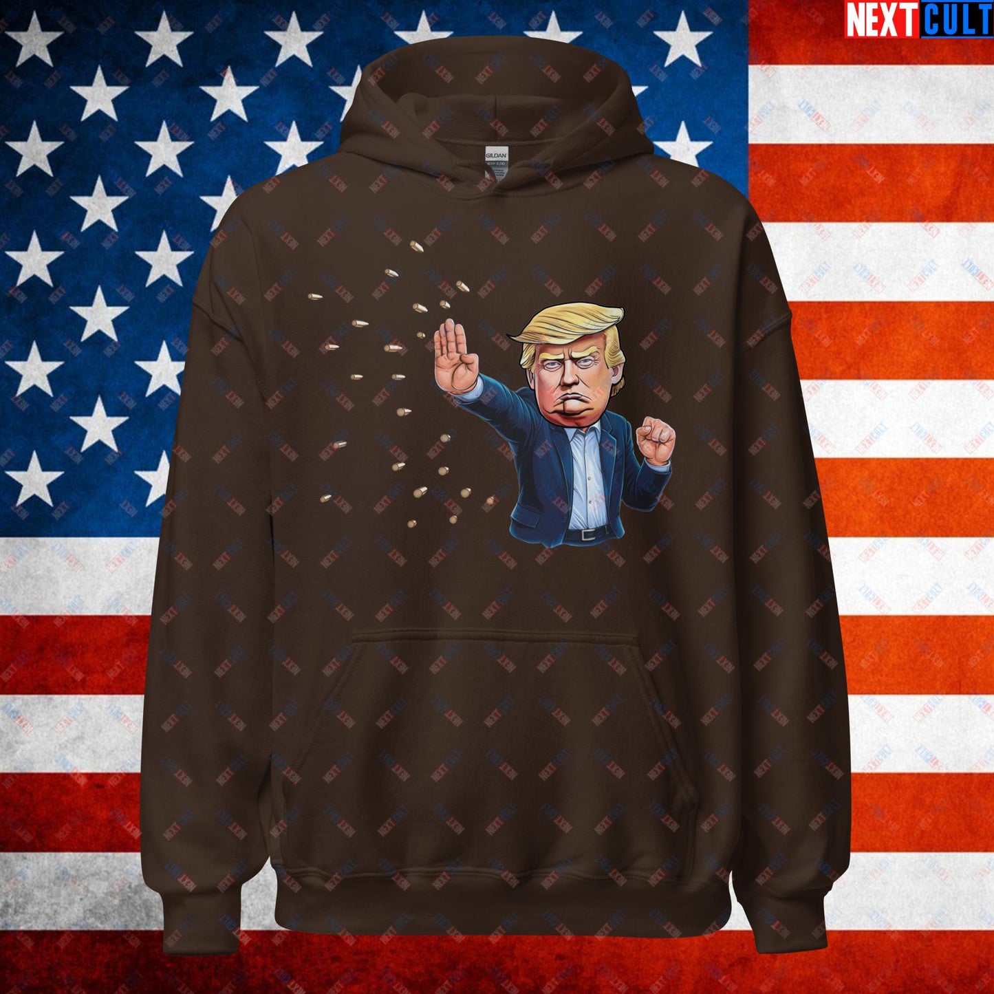 Donald Trump Shooting Assassination Attempt Funny Republican Politics Matrix Parody Unisex Hoodie Dark Chocolate Hoodies Conspiracy Theories Donald Trump Politics Republicans Next Cult Brand