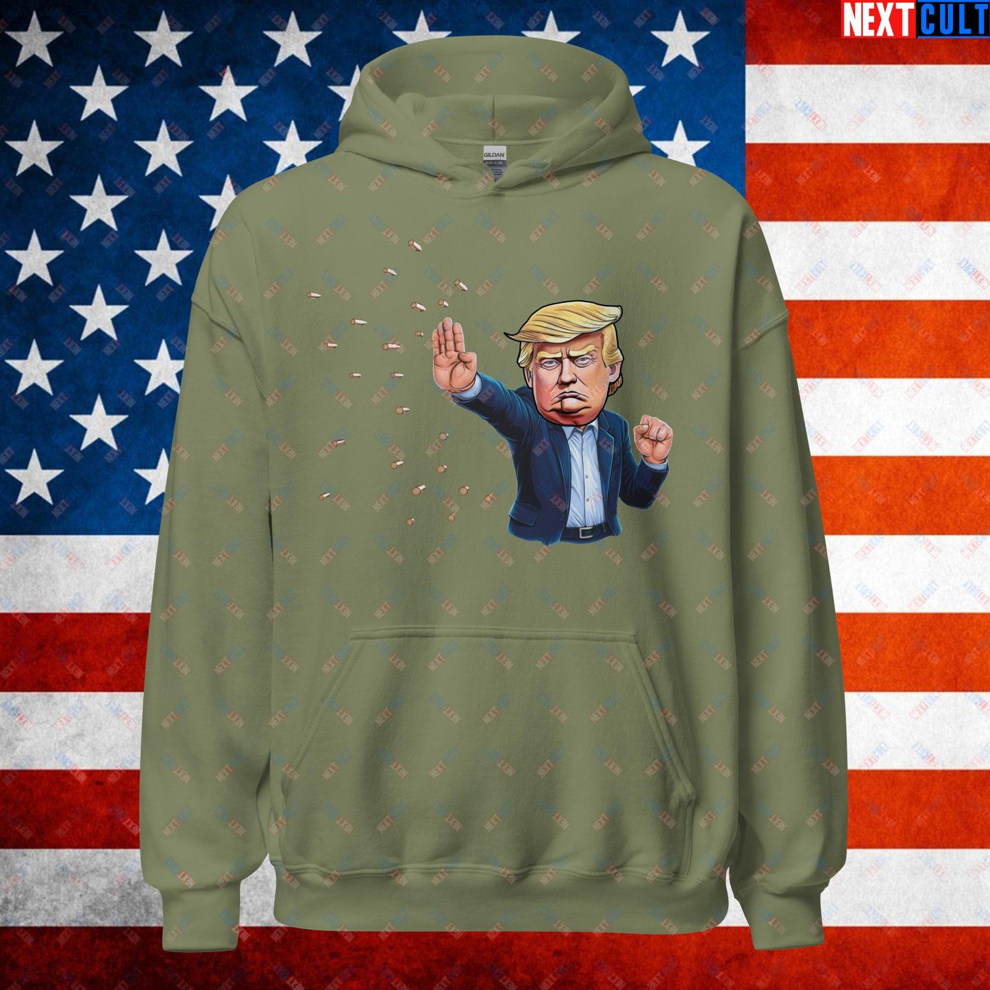 Donald Trump Shooting Assassination Attempt Funny Republican Politics Matrix Parody Unisex Hoodie Military Green Hoodies Conspiracy Theories Donald Trump Politics Republicans Next Cult Brand