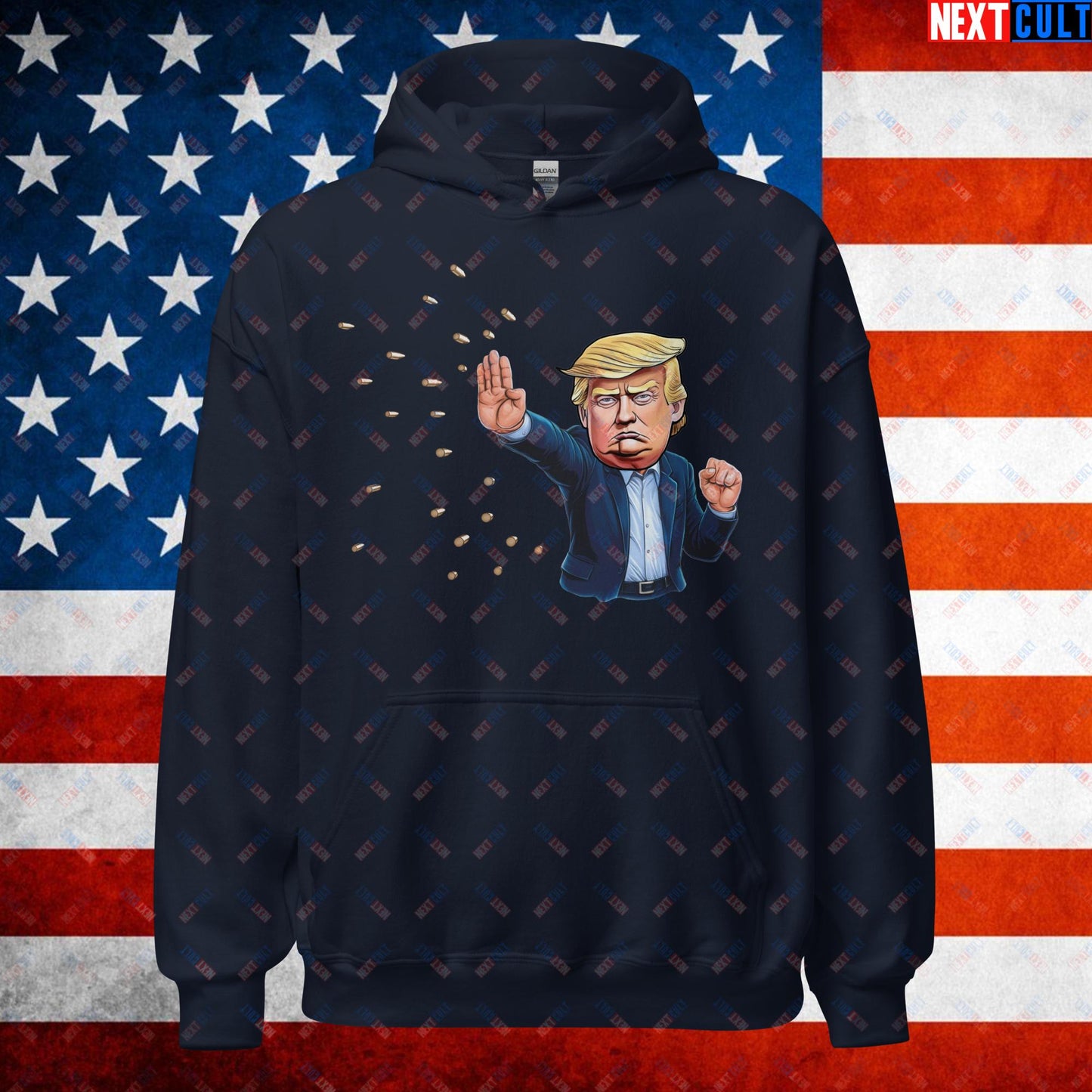 Donald Trump Shooting Assassination Attempt Funny Republican Politics Matrix Parody Unisex Hoodie Navy Hoodies Conspiracy Theories Donald Trump Politics Republicans Next Cult Brand