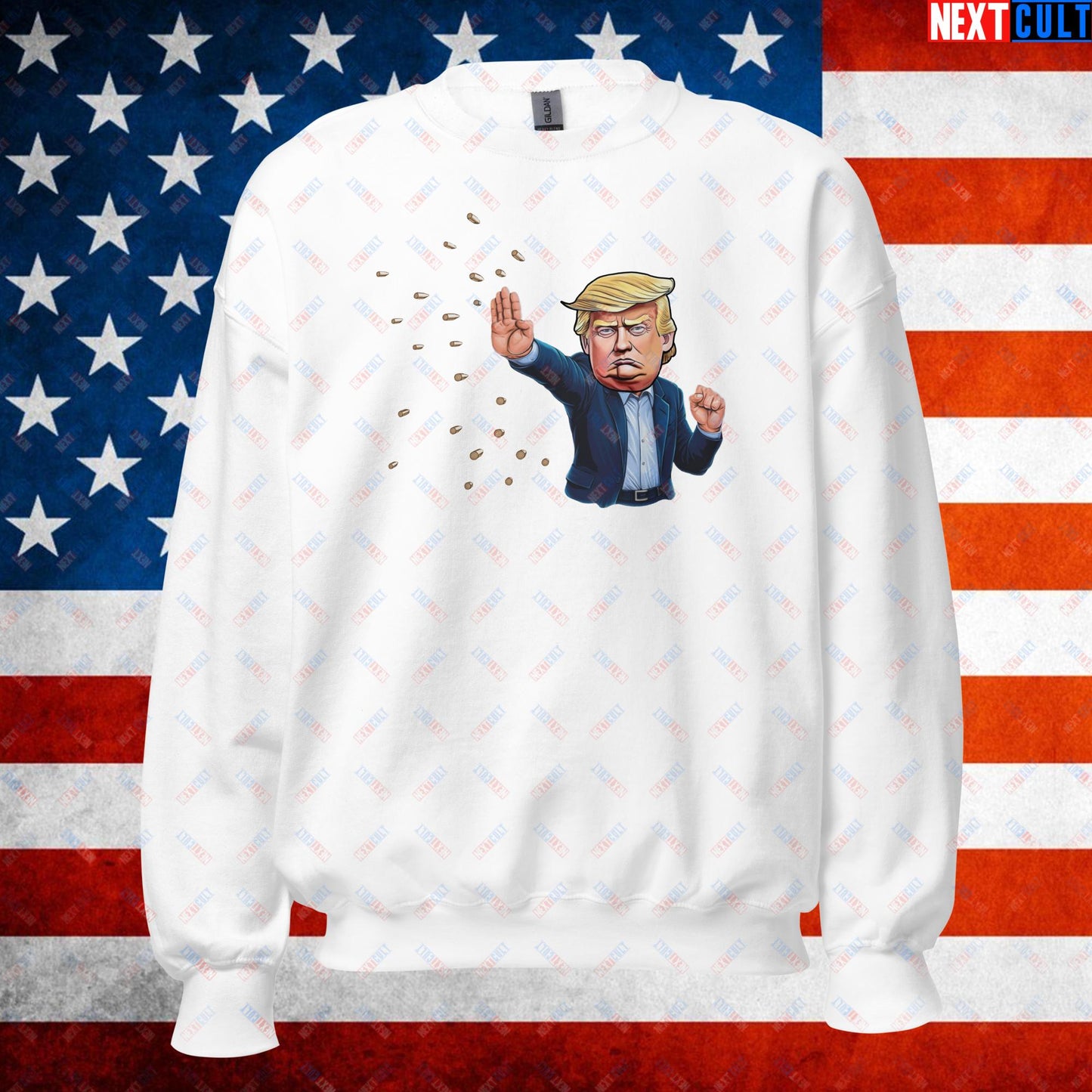 Donald Trump Shooting Assassination Attempt Funny Republican Politics Matrix Parody Unisex Sweatshirt White Sweatshirts Conspiracy Theories Donald Trump Politics Republicans Next Cult Brand