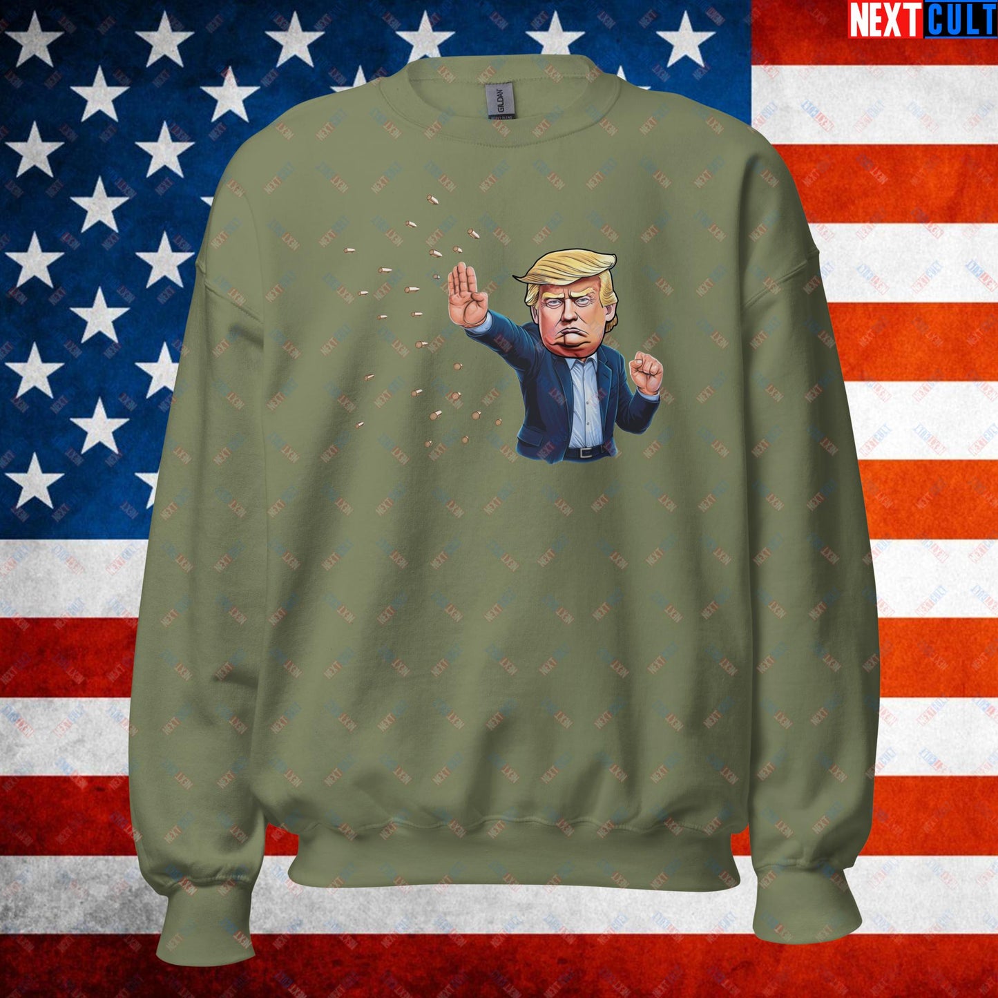 Donald Trump Shooting Assassination Attempt Funny Republican Politics Matrix Parody Unisex Sweatshirt Military Green Sweatshirts Conspiracy Theories Donald Trump Politics Republicans Next Cult Brand