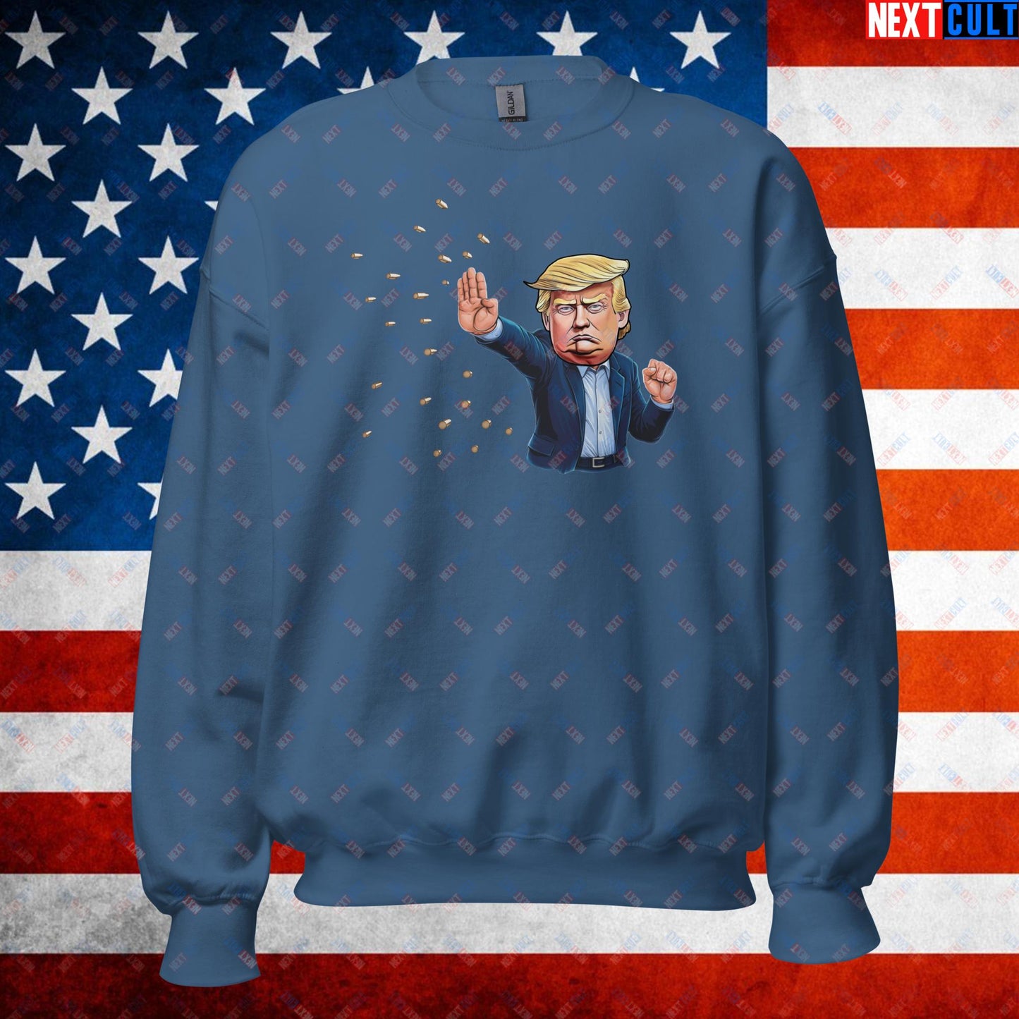Donald Trump Shooting Assassination Attempt Funny Republican Politics Matrix Parody Unisex Sweatshirt Indigo Blue Sweatshirts Conspiracy Theories Donald Trump Politics Republicans Next Cult Brand