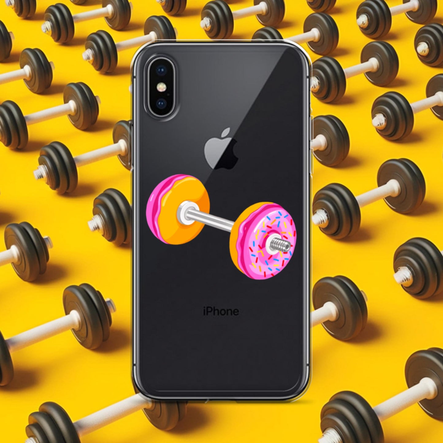 Donut Dumbbell Donuts Barbell Funny Bulk Diet Gym Workout Fitness Bodybuilding Clear Case for iPhone iPhone X XS Mobile Phone Cases Bodybuilding Bulking Donuts Fast Food Fitness Gym Workout Next Cult Brand