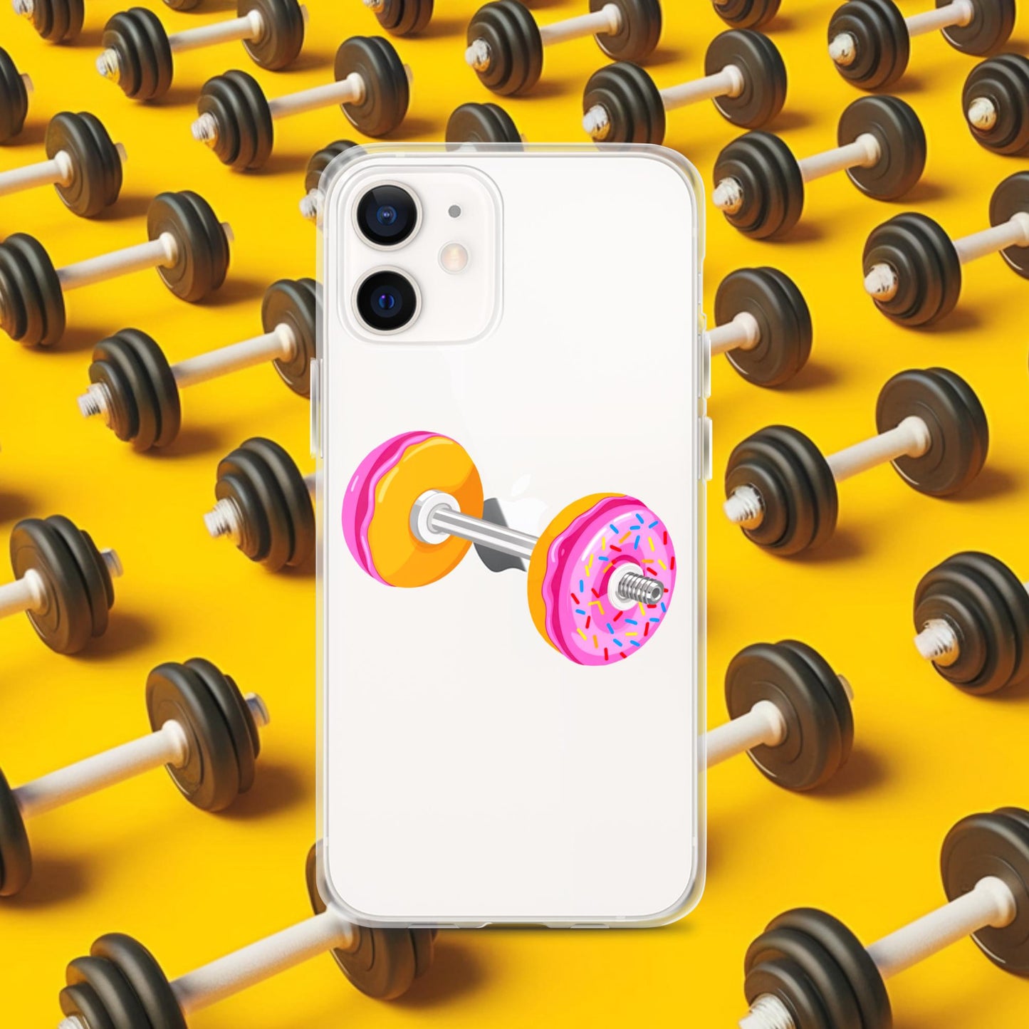 Donut Dumbbell Donuts Barbell Funny Bulk Diet Gym Workout Fitness Bodybuilding Clear Case for iPhone iPhone 12 Mobile Phone Cases Bodybuilding Bulking Donuts Fast Food Fitness Gym Workout Next Cult Brand
