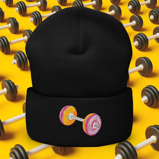 Donut Dumbbell Donuts Barbell Funny Bulk Diet Gym Workout Fitness Bodybuilding Cuffed Beanie Black Hats Bulking Donuts Fast Food Next Cult Brand
