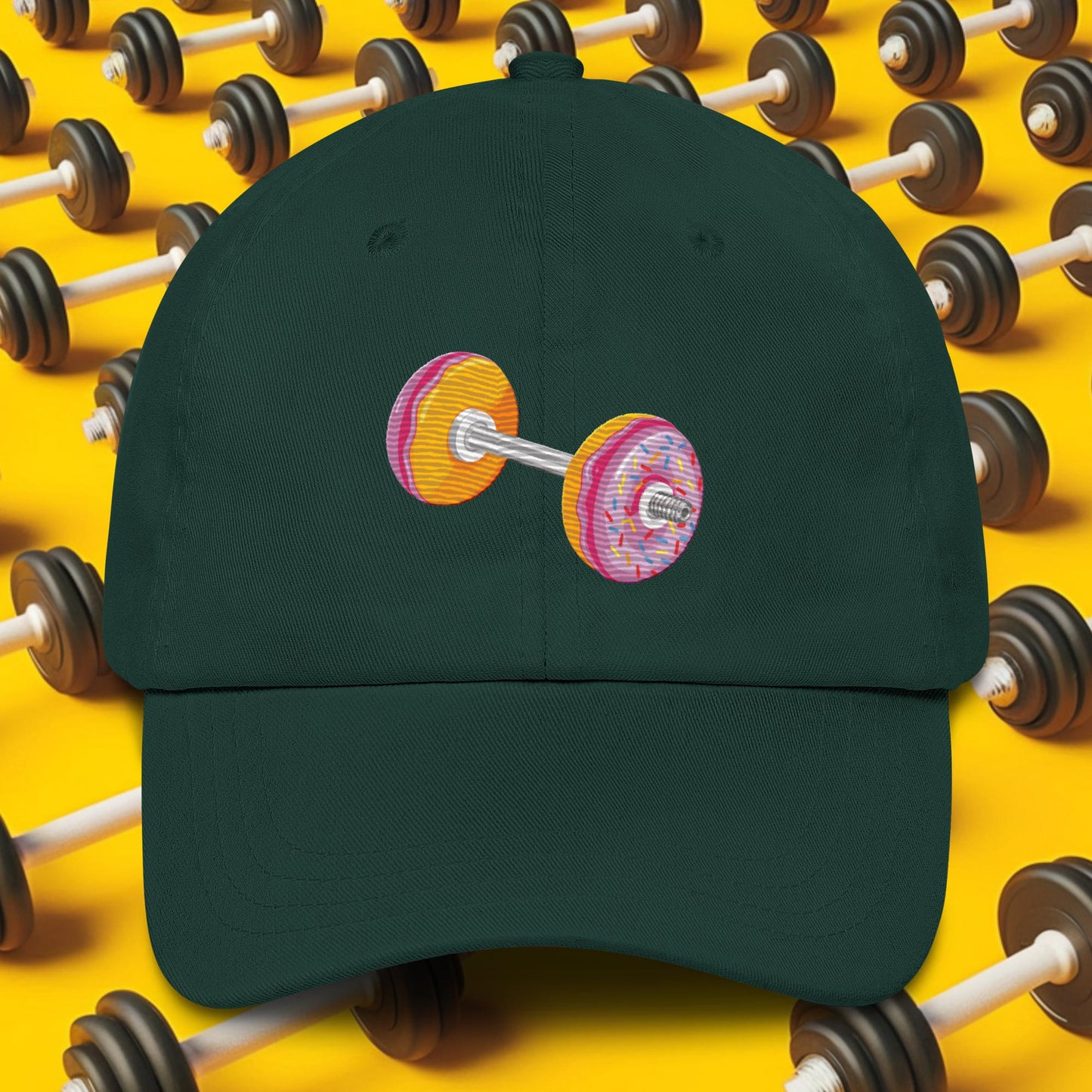 Donut Dumbbell Donuts Barbell Funny Bulk Diet Gym Workout Fitness Bodybuilding Dad hat Spruce Hats Bodybuilding Bulking Donuts Fast Food Fitness Gym Workout Next Cult Brand