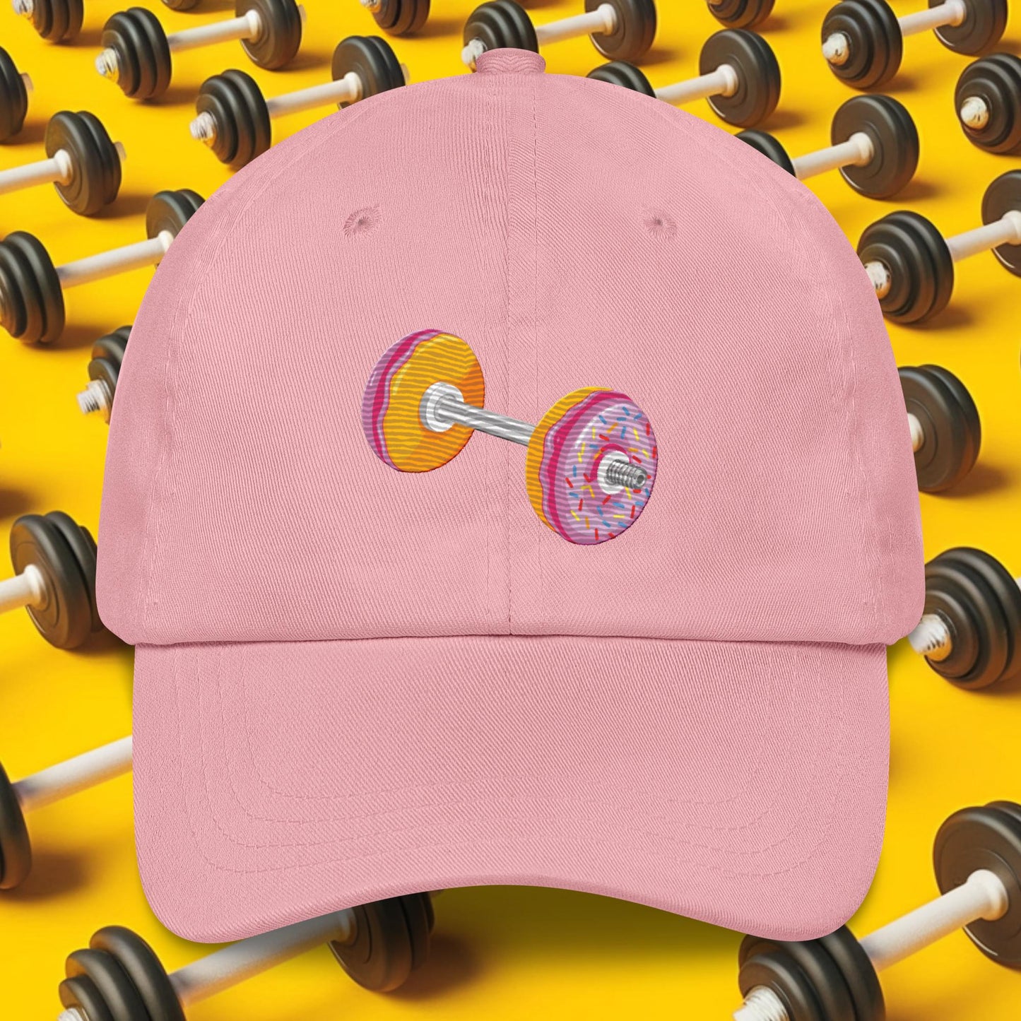 Donut Dumbbell Donuts Barbell Funny Bulk Diet Gym Workout Fitness Bodybuilding Dad hat Pink Hats Bodybuilding Bulking Donuts Fast Food Fitness Gym Workout Next Cult Brand