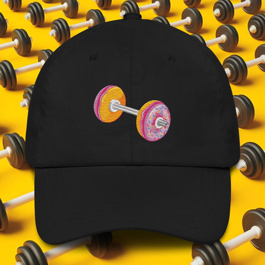 Donut Dumbbell Donuts Barbell Funny Bulk Diet Gym Workout Fitness Bodybuilding Dad hat Black Hats Bulking Donuts Fast Food Next Cult Brand