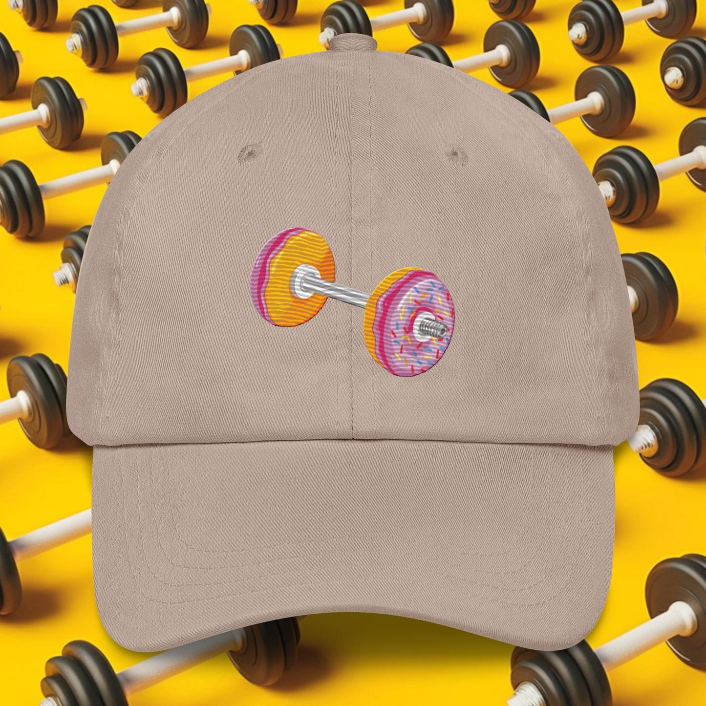Donut Dumbbell Donuts Barbell Funny Bulk Diet Gym Workout Fitness Bodybuilding Dad hat Stone Hats Bodybuilding Bulking Donuts Fast Food Fitness Gym Workout Next Cult Brand