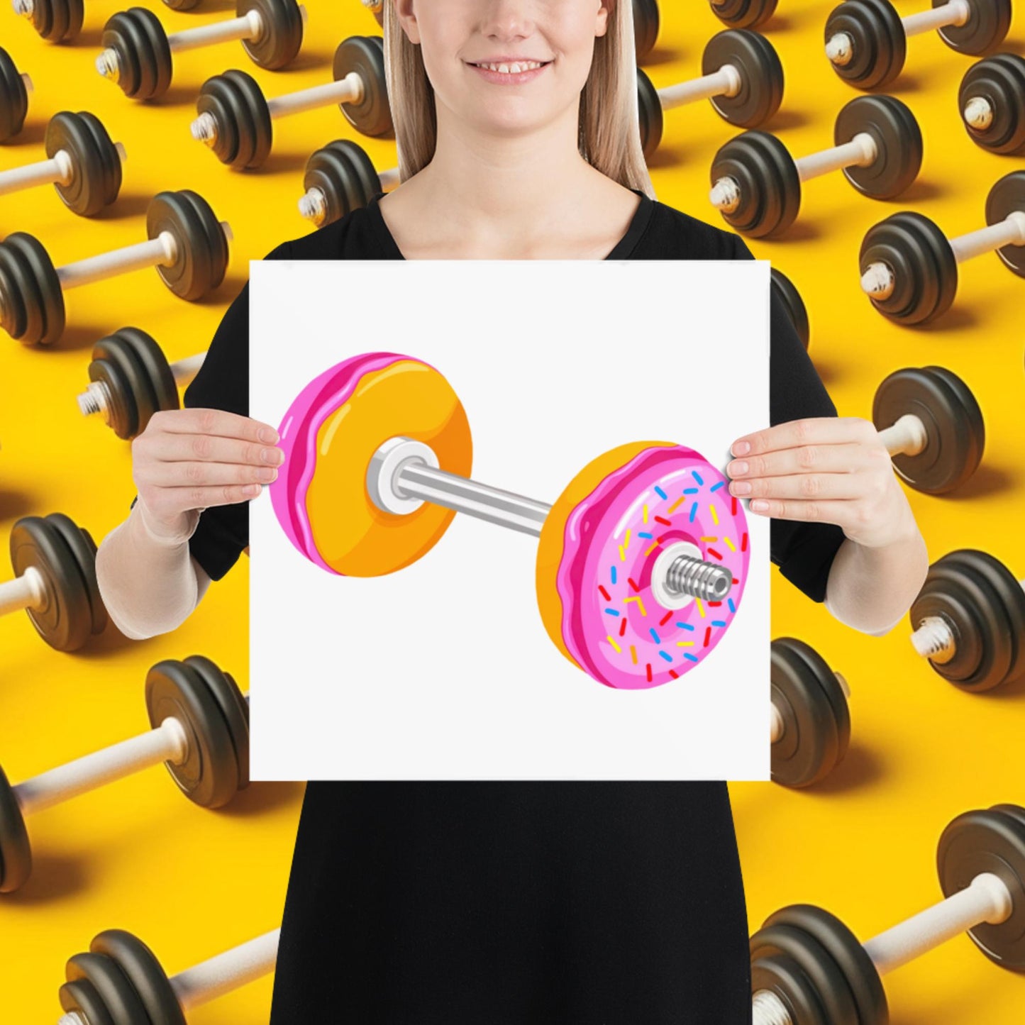 Donut Dumbbell Donuts Barbell Funny Bulk Diet Gym Workout Fitness Bodybuilding Poster 14″×14″ Posters Bodybuilding Bulking Donuts Fast Food Fitness Gym Workout Next Cult Brand