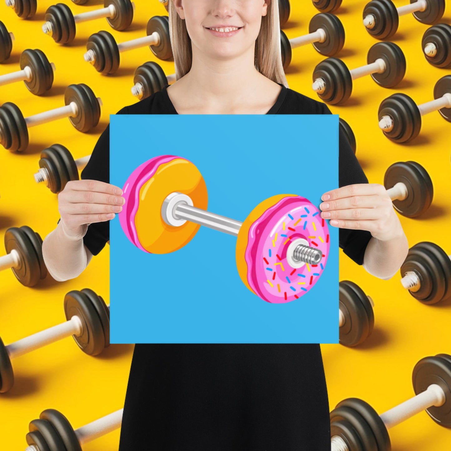 Donut Dumbbell Donuts Barbell Funny Bulk Diet Gym Workout Fitness Bodybuilding Poster 14″×14″ Posters Bodybuilding Bulking Donuts Fast Food Fitness Gym Workout Next Cult Brand