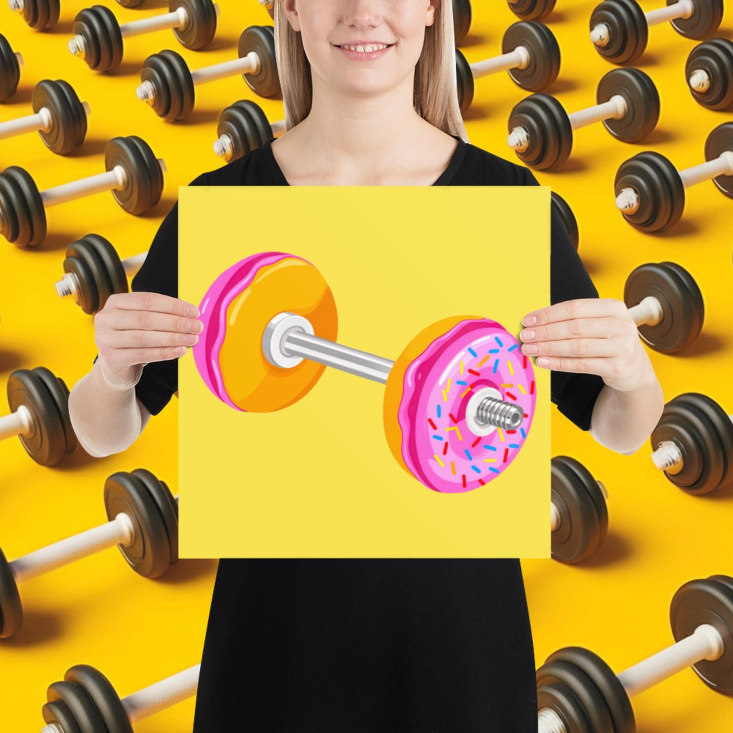 Donut Dumbbell Donuts Barbell Funny Bulk Diet Gym Workout Fitness Bodybuilding Poster 14″×14″ Posters Bodybuilding Bulking Donuts Fast Food Fitness Gym Workout Next Cult Brand