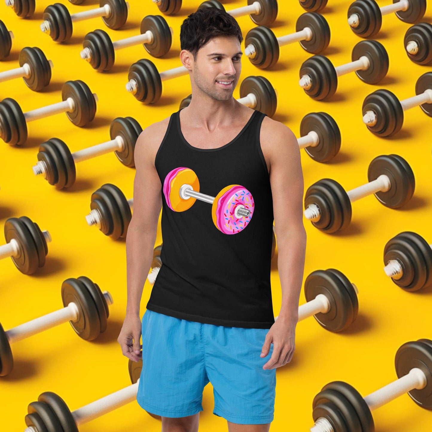 Donut Dumbbell Donuts Barbell Funny Bulk Diet Gym Workout Fitness Bodybuilding Tank Top Black Tank Tops Bodybuilding Bulking Donuts Fast Food Fitness Gym Workout Next Cult Brand