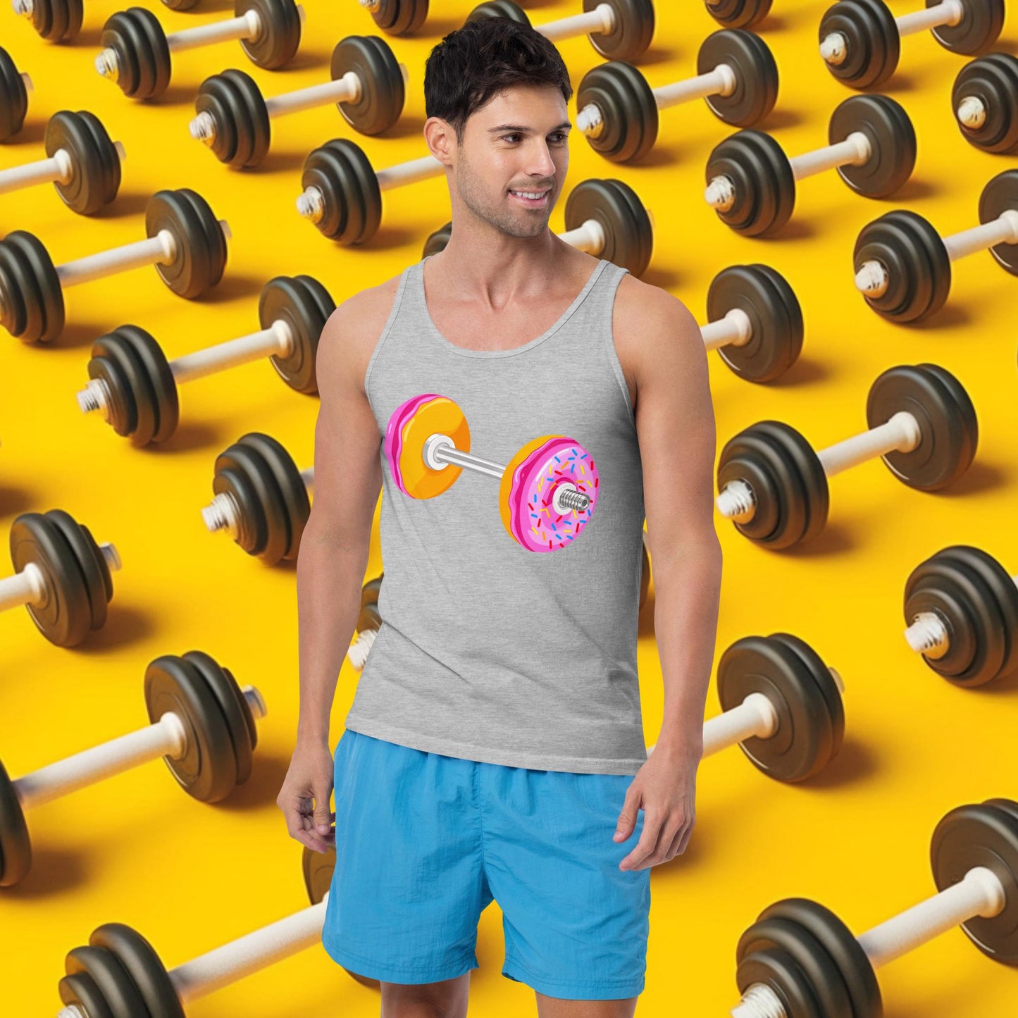 Donut Dumbbell Donuts Barbell Funny Bulk Diet Gym Workout Fitness Bodybuilding Tank Top Athletic Heather Tank Tops Bodybuilding Bulking Donuts Fast Food Fitness Gym Workout Next Cult Brand