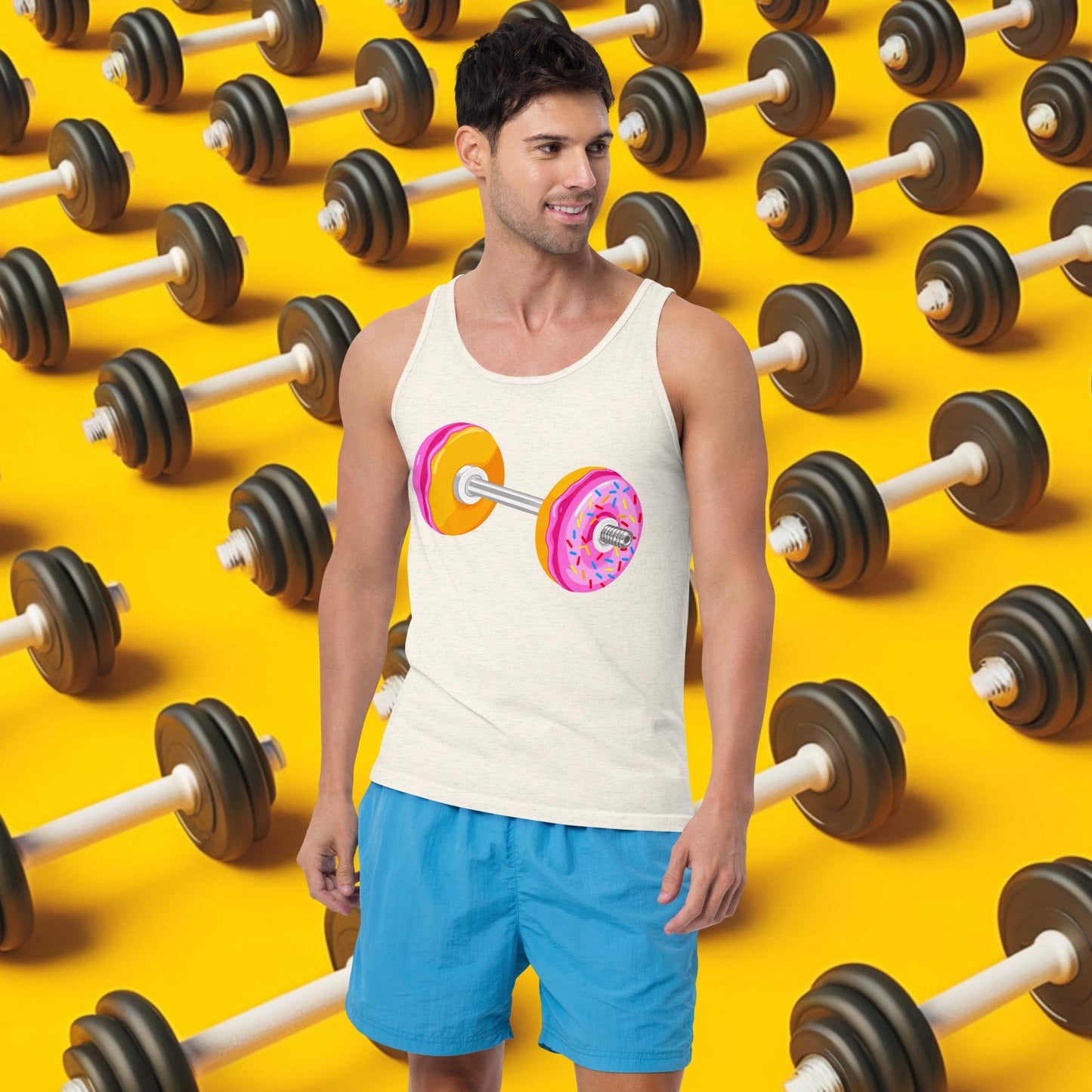 Donut Dumbbell Donuts Barbell Funny Bulk Diet Gym Workout Fitness Bodybuilding Tank Top Oatmeal Triblend Tank Tops Bodybuilding Bulking Donuts Fast Food Fitness Gym Workout Next Cult Brand