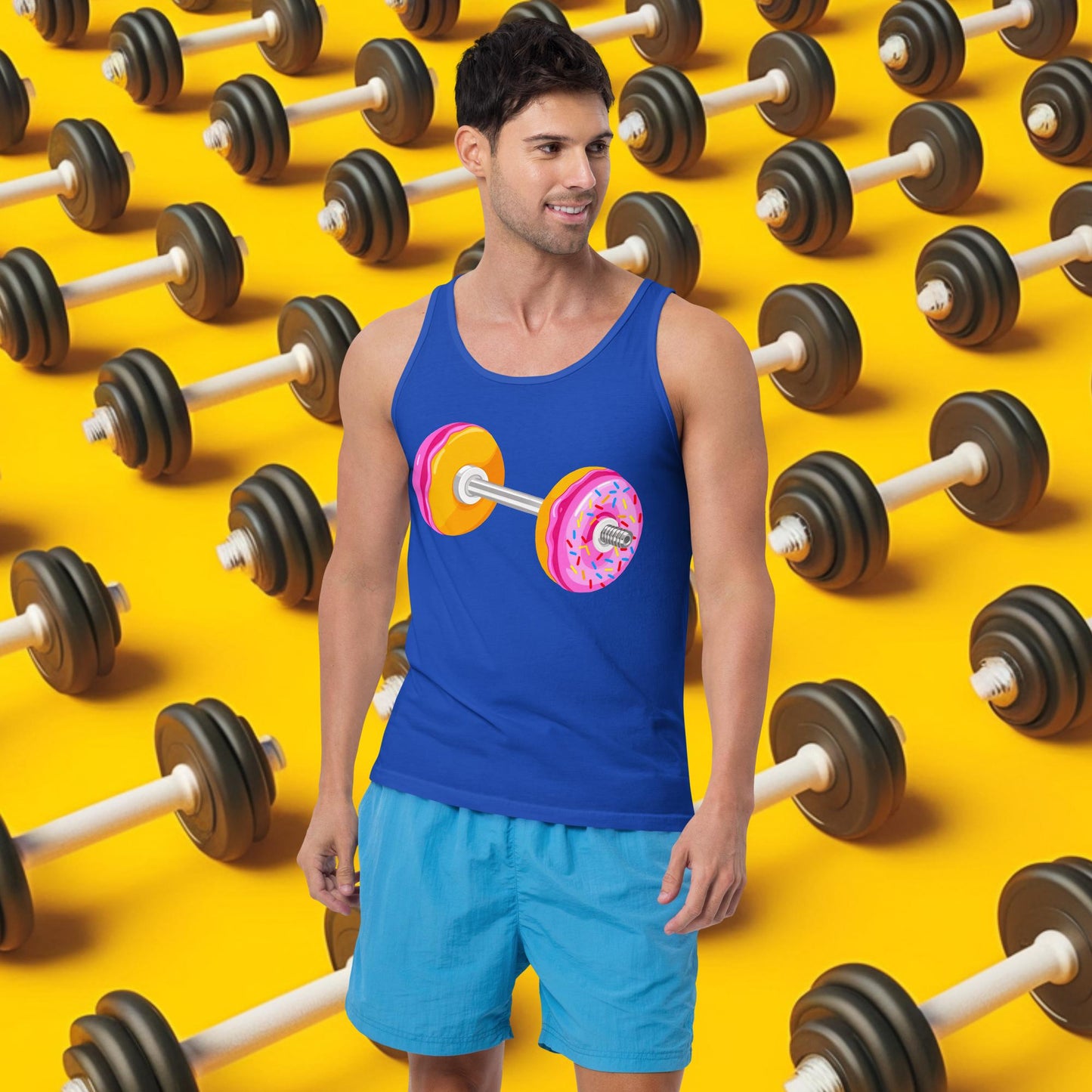 Donut Dumbbell Donuts Barbell Funny Bulk Diet Gym Workout Fitness Bodybuilding Tank Top True Royal Tank Tops Bodybuilding Bulking Donuts Fast Food Fitness Gym Workout Next Cult Brand