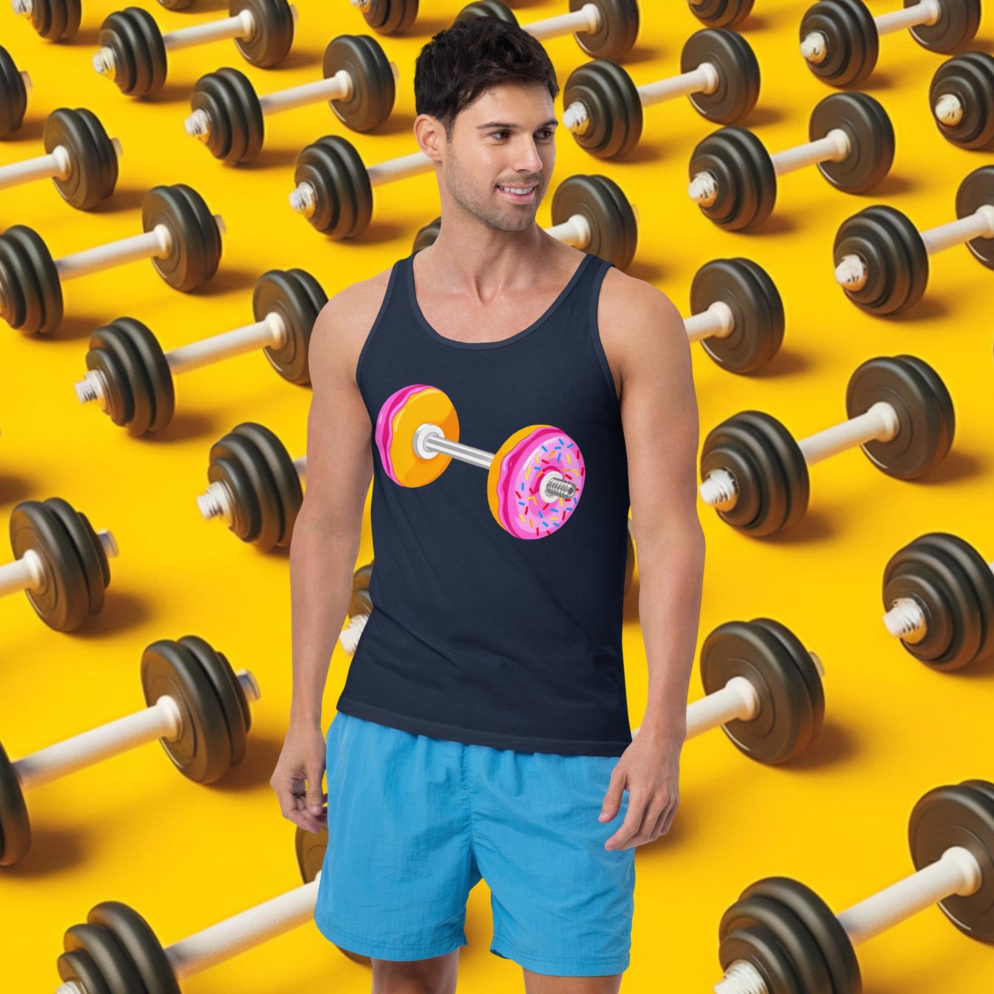 Donut Dumbbell Donuts Barbell Funny Bulk Diet Gym Workout Fitness Bodybuilding Tank Top Navy Tank Tops Bodybuilding Bulking Donuts Fast Food Fitness Gym Workout Next Cult Brand