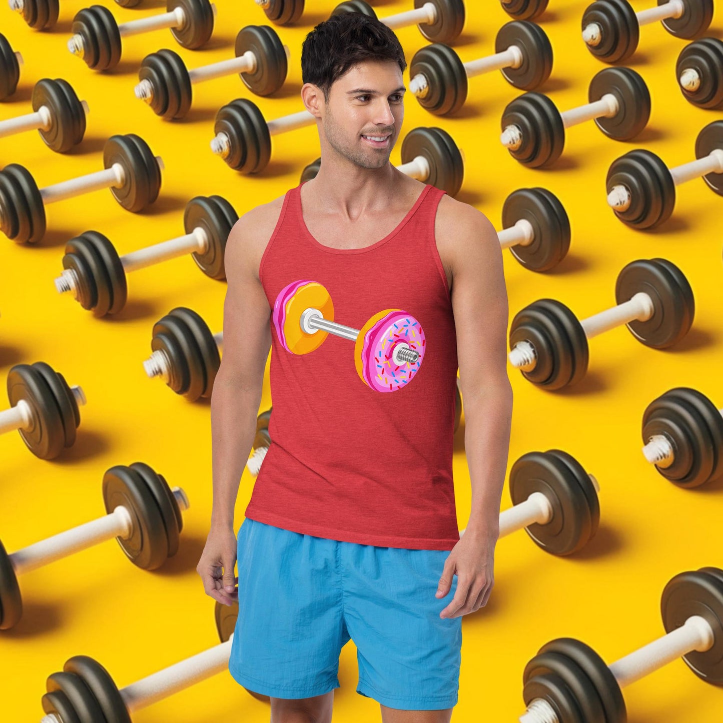 Donut Dumbbell Donuts Barbell Funny Bulk Diet Gym Workout Fitness Bodybuilding Tank Top Red Triblend Tank Tops Bodybuilding Bulking Donuts Fast Food Fitness Gym Workout Next Cult Brand