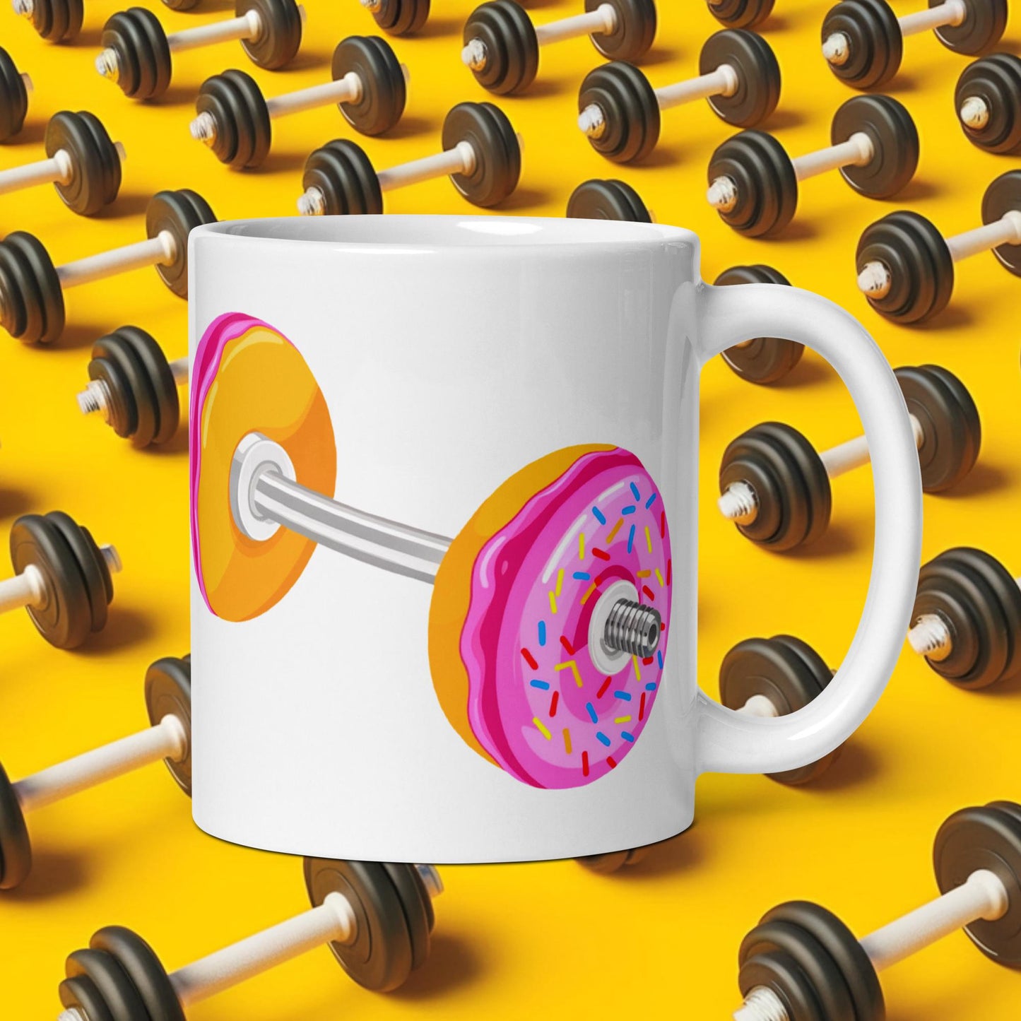 Donut Dumbbell Donuts Barbell Funny Bulk Diet Gym Workout Fitness Bodybuilding White glossy mug Default Title Mugs Bodybuilding Bulking Donuts Fast Food Fitness Gym Workout Next Cult Brand
