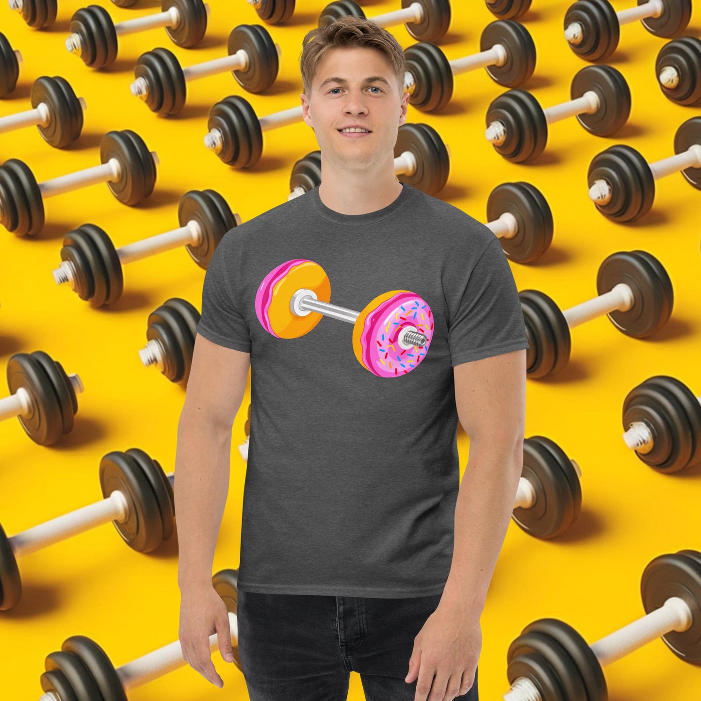 Donut Dumbbell Donuts Barbell Funny Bulk Diet Gym Workout Fitness Bodybuilding tee Dark Heather T-shirts Bodybuilding Bulking Donuts Fast Food Fitness Gym Powerlifting Pump Cover Workout Next Cult Brand