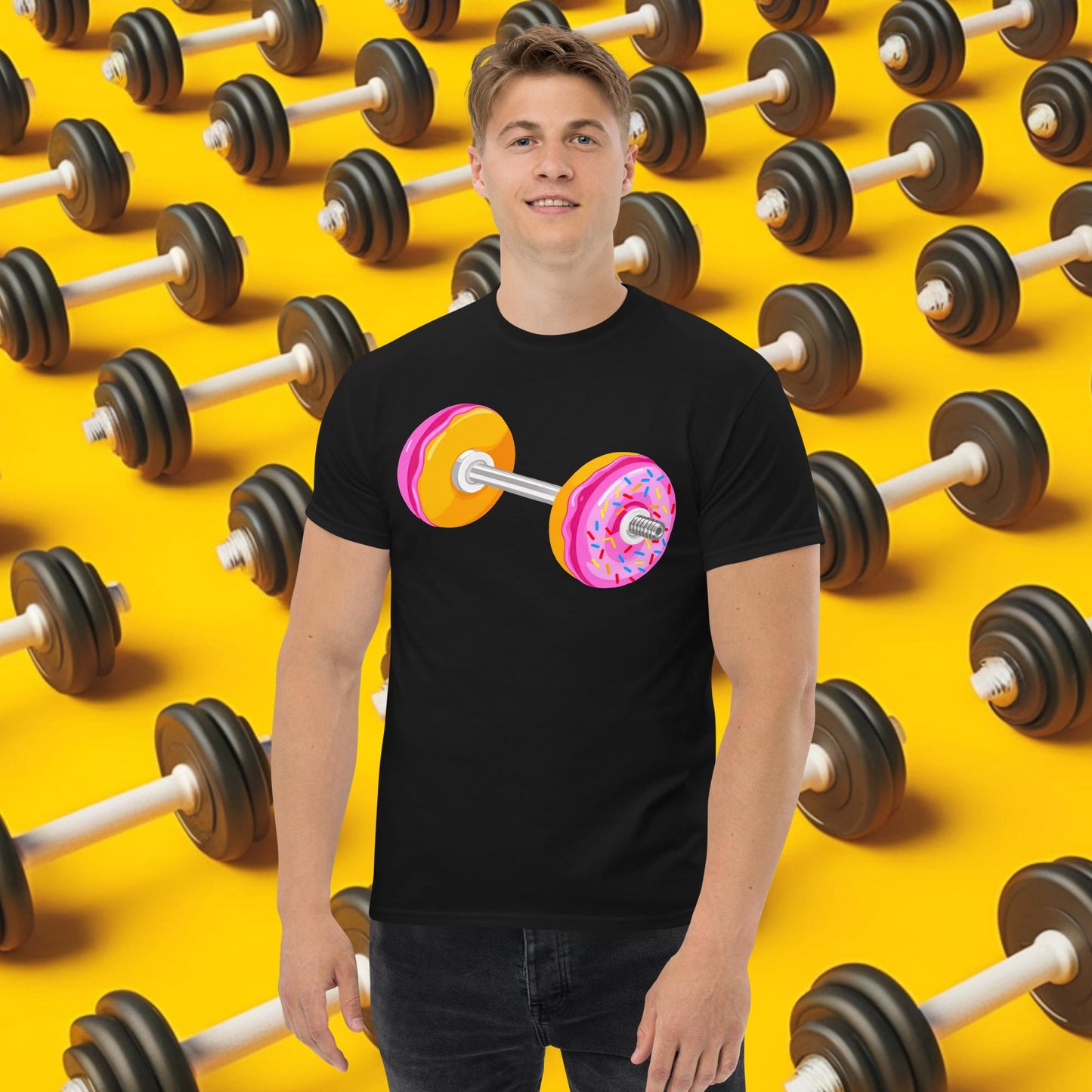 Donut Dumbbell Donuts Barbell Funny Bulk Diet Gym Workout Fitness Bodybuilding tee Black T-shirts Bodybuilding Bulking Donuts Fast Food Fitness Gym Powerlifting Pump Cover Workout Next Cult Brand