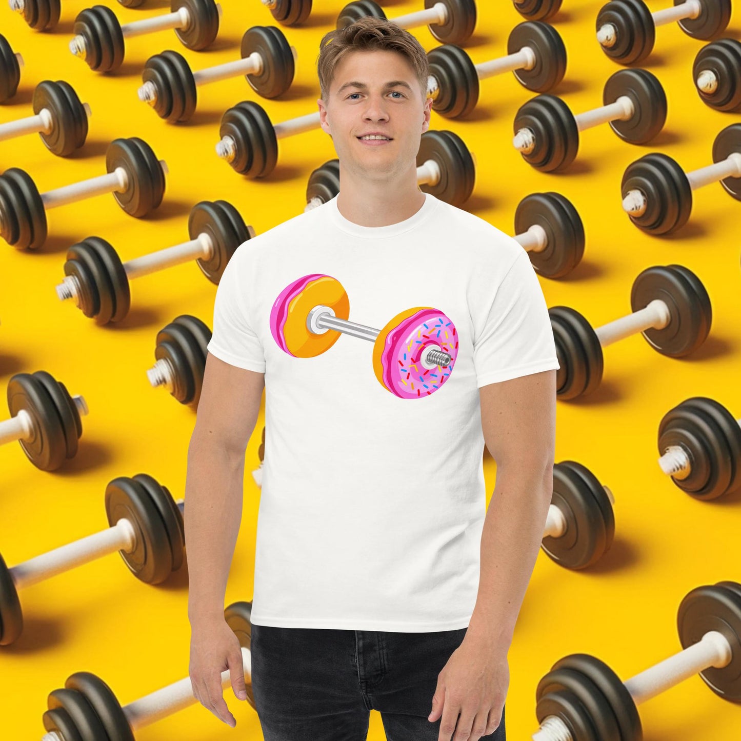 Donut Dumbbell Donuts Barbell Funny Bulk Diet Gym Workout Fitness Bodybuilding tee White T-shirts Bodybuilding Bulking Donuts Fast Food Fitness Gym Powerlifting Pump Cover Workout Next Cult Brand