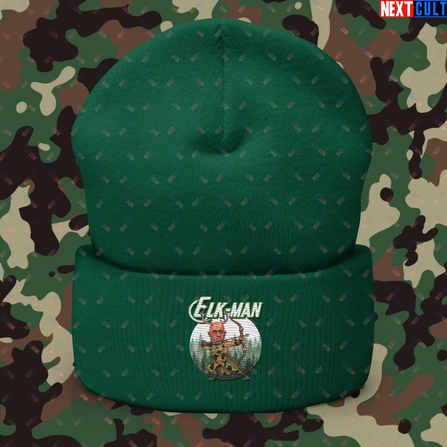 Elk-Man Joe Rogan Funny Hunting JRE Podcast Cuffed Beanie Spruce Hats Joe Rogan Podcasts Stand-up Comedy Next Cult Brand