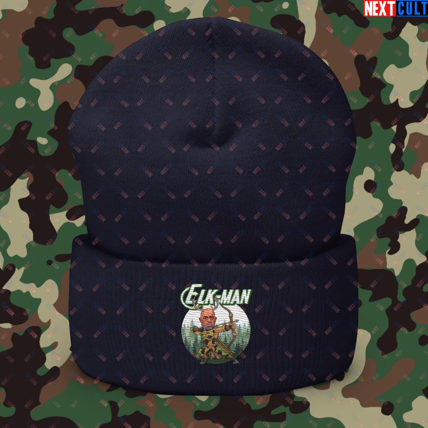 Elk-Man Joe Rogan Funny Hunting JRE Podcast Cuffed Beanie Navy Hats Joe Rogan Podcasts Stand-up Comedy Next Cult Brand