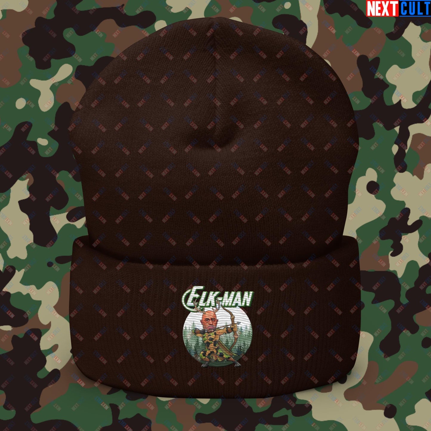 Elk-Man Joe Rogan Funny Hunting JRE Podcast Cuffed Beanie Brown Hats Joe Rogan Podcasts Stand-up Comedy Next Cult Brand