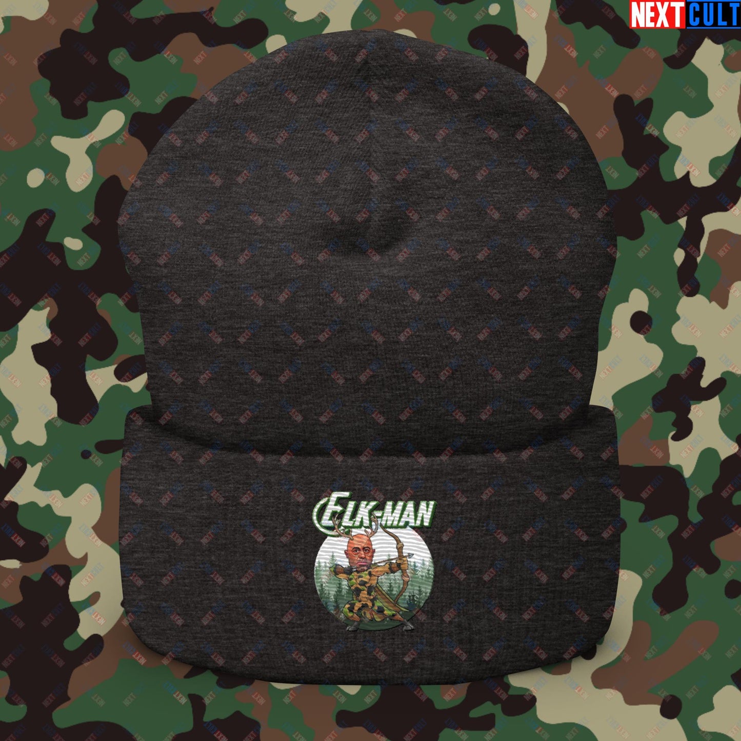 Elk-Man Joe Rogan Funny Hunting JRE Podcast Cuffed Beanie Dark Grey Hats Joe Rogan Podcasts Stand-up Comedy Next Cult Brand