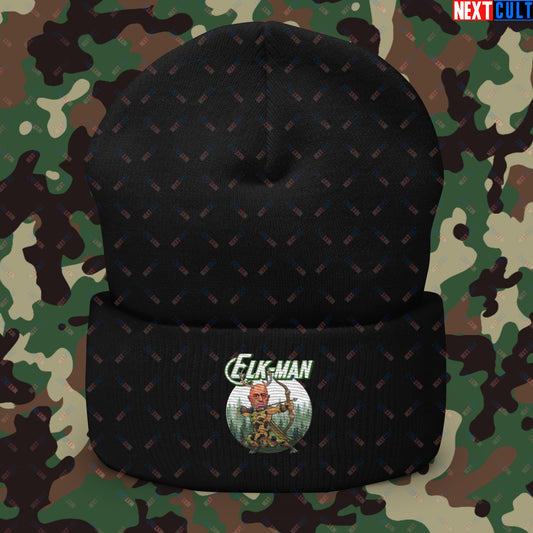 Elk-Man Joe Rogan Funny Hunting JRE Podcast Cuffed Beanie Black Hats Joe Rogan Podcasts Stand-up Comedy Next Cult Brand