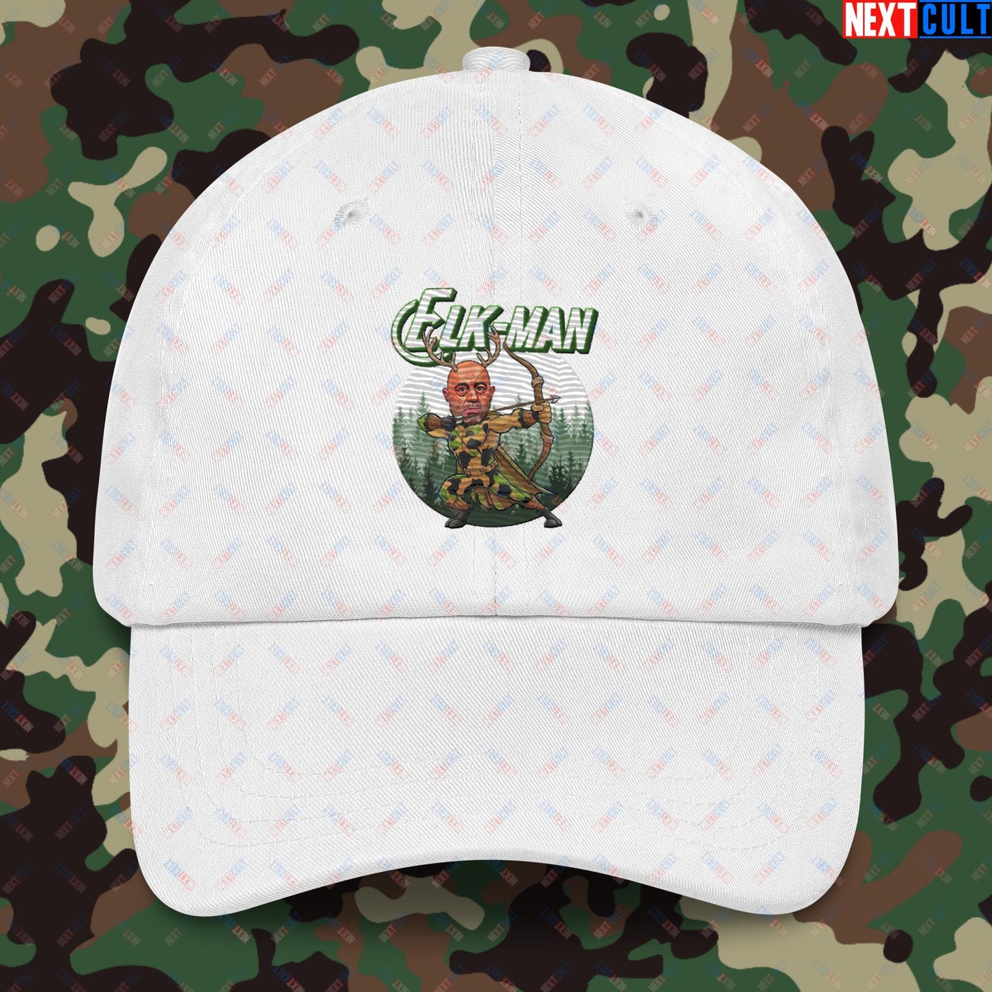 Elk-Man Joe Rogan Funny Hunting JRE Podcast Dad hat White Hats Joe Rogan Podcasts Stand-up Comedy Next Cult Brand
