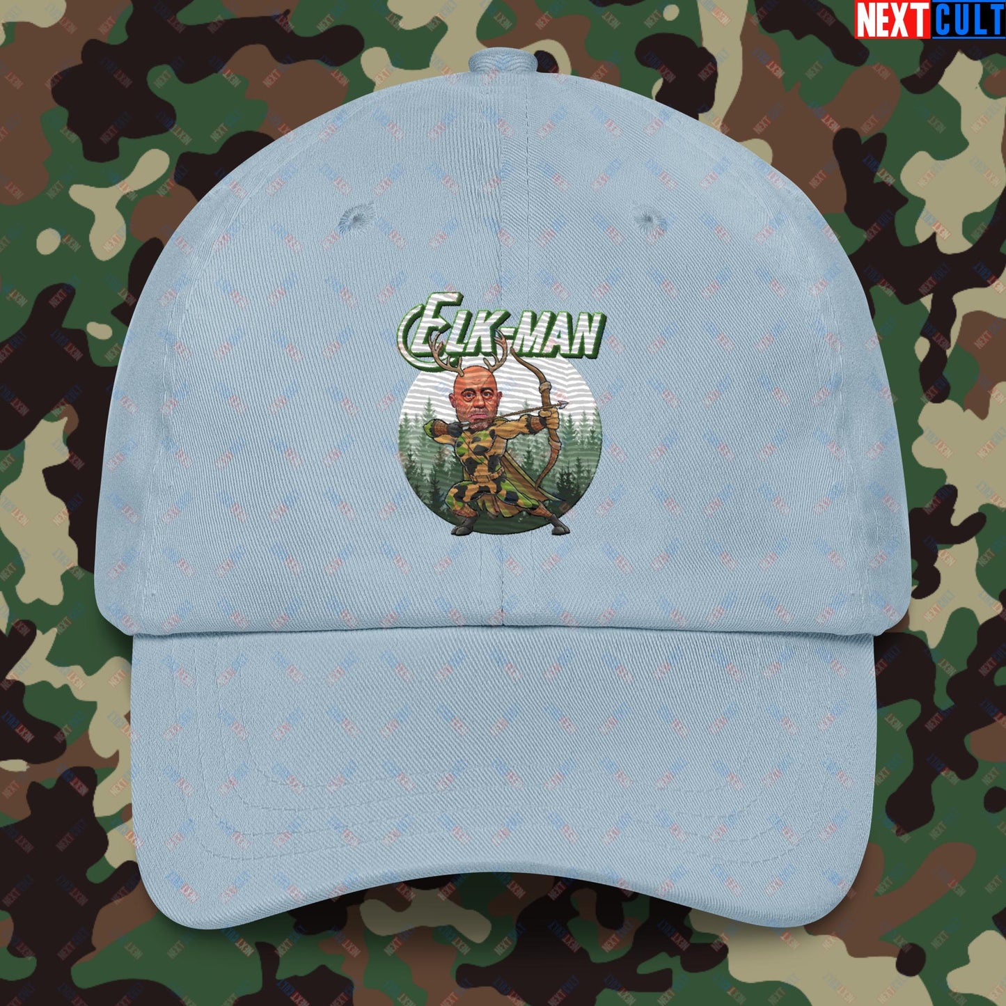 Elk-Man Joe Rogan Funny Hunting JRE Podcast Dad hat Light Blue Hats Joe Rogan Podcasts Stand-up Comedy Next Cult Brand