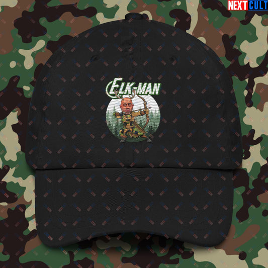 Elk-Man Joe Rogan Funny Hunting JRE Podcast Dad hat Black Hats Joe Rogan Podcasts Stand-up Comedy Next Cult Brand