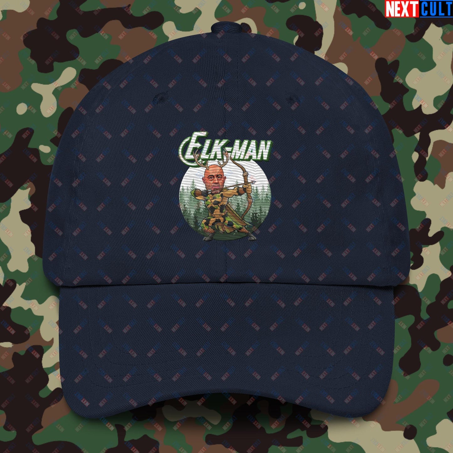 Elk-Man Joe Rogan Funny Hunting JRE Podcast Dad hat Navy Hats Joe Rogan Podcasts Stand-up Comedy Next Cult Brand