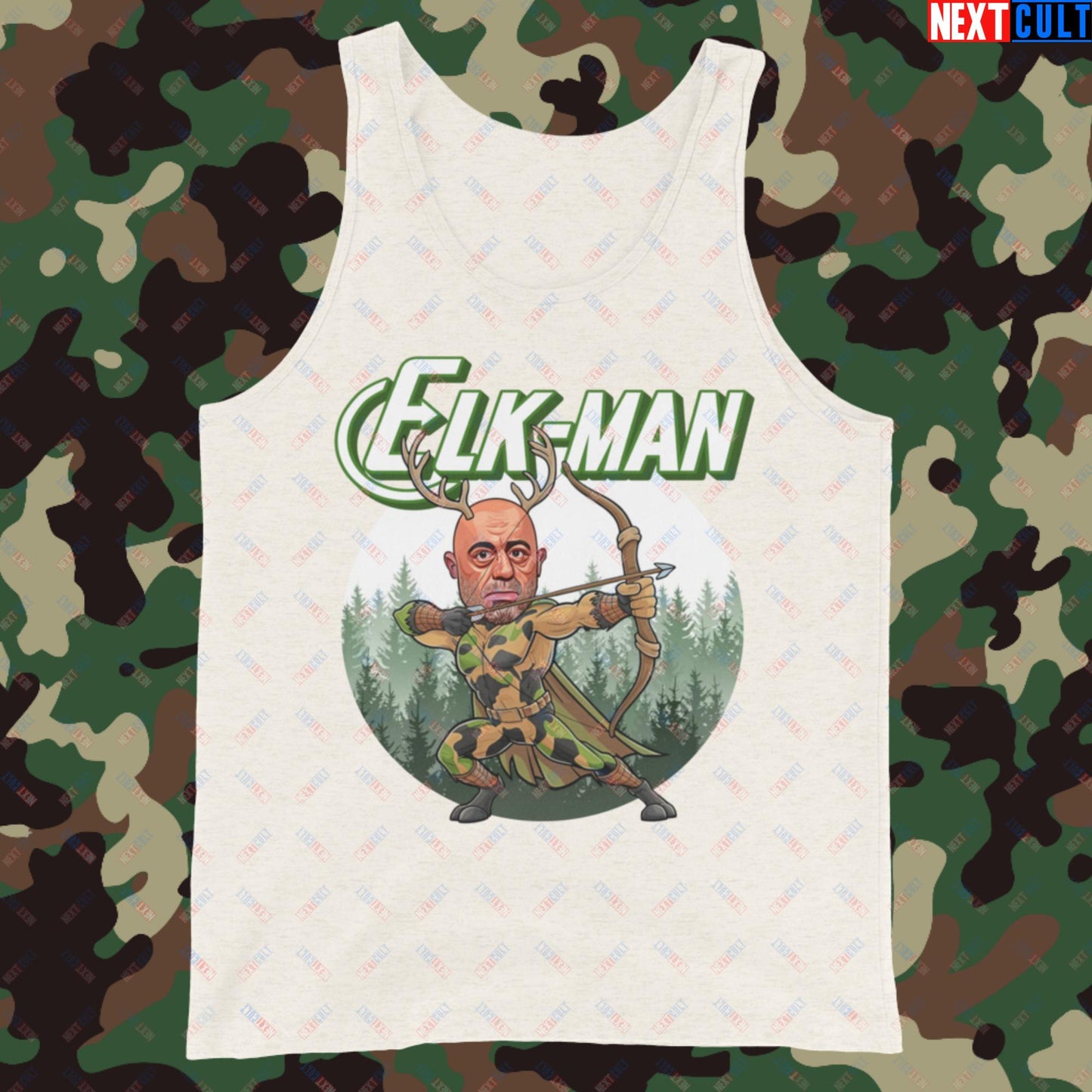 Elk-Man Joe Rogan Funny Hunting JRE Podcast Tank Top Oatmeal Triblend Tank Tops Joe Rogan Podcasts Stand-up Comedy Next Cult Brand
