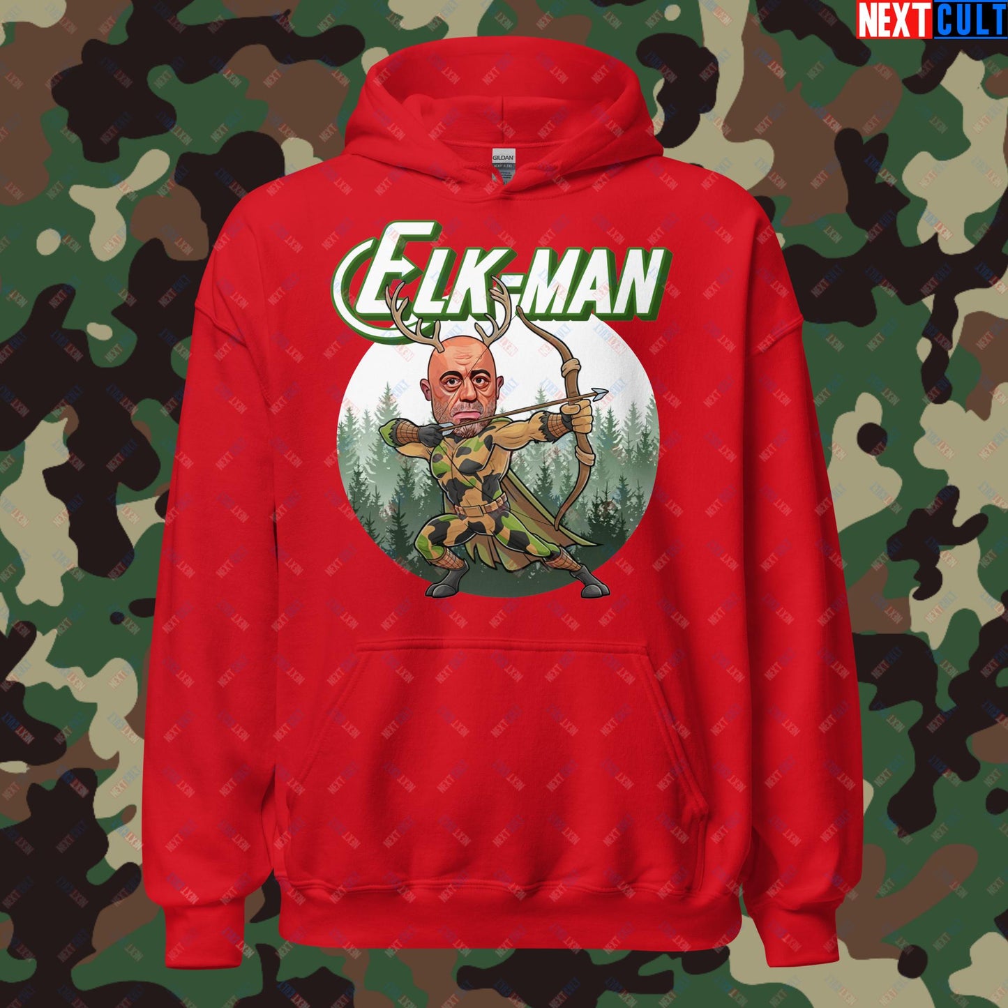 Elk-Man Joe Rogan Funny Hunting JRE Podcast Unisex Hoodie Red Hoodies Joe Rogan Podcasts Stand-up Comedy Next Cult Brand