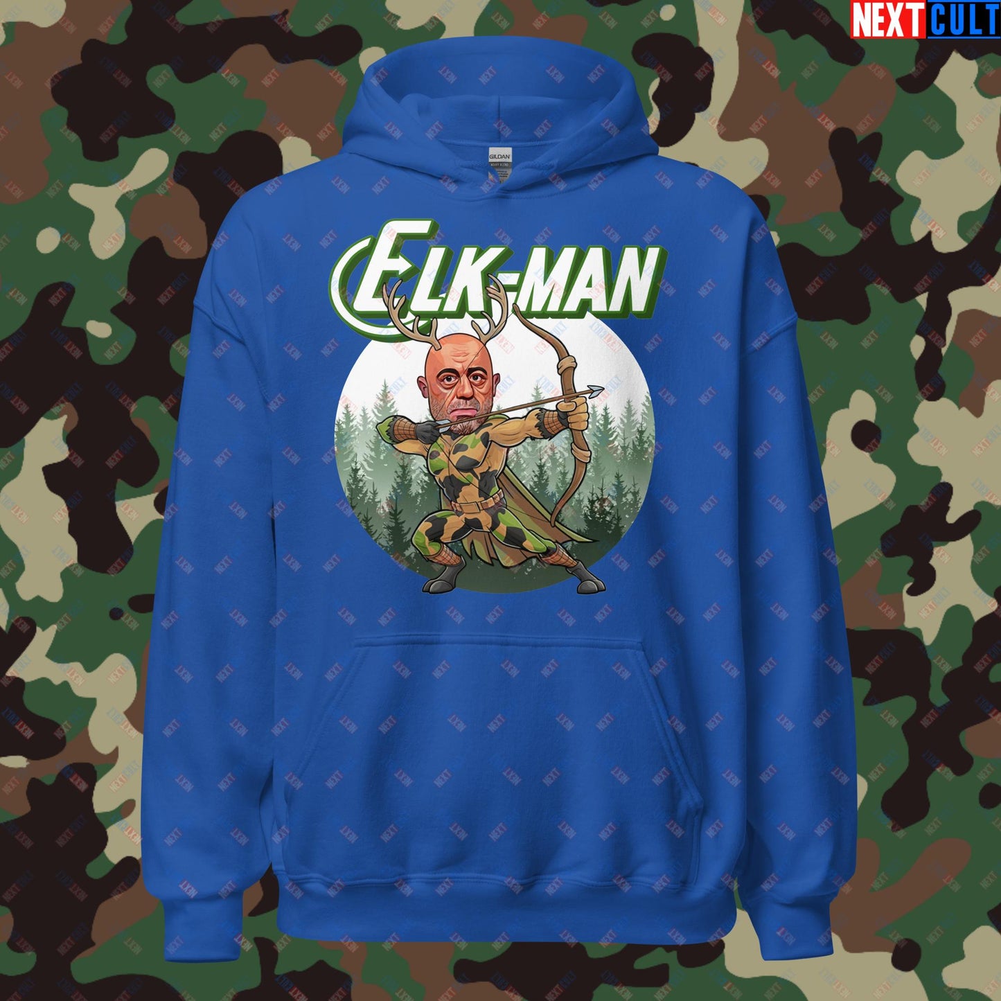 Elk-Man Joe Rogan Funny Hunting JRE Podcast Unisex Hoodie Royal Hoodies Joe Rogan Podcasts Stand-up Comedy Next Cult Brand