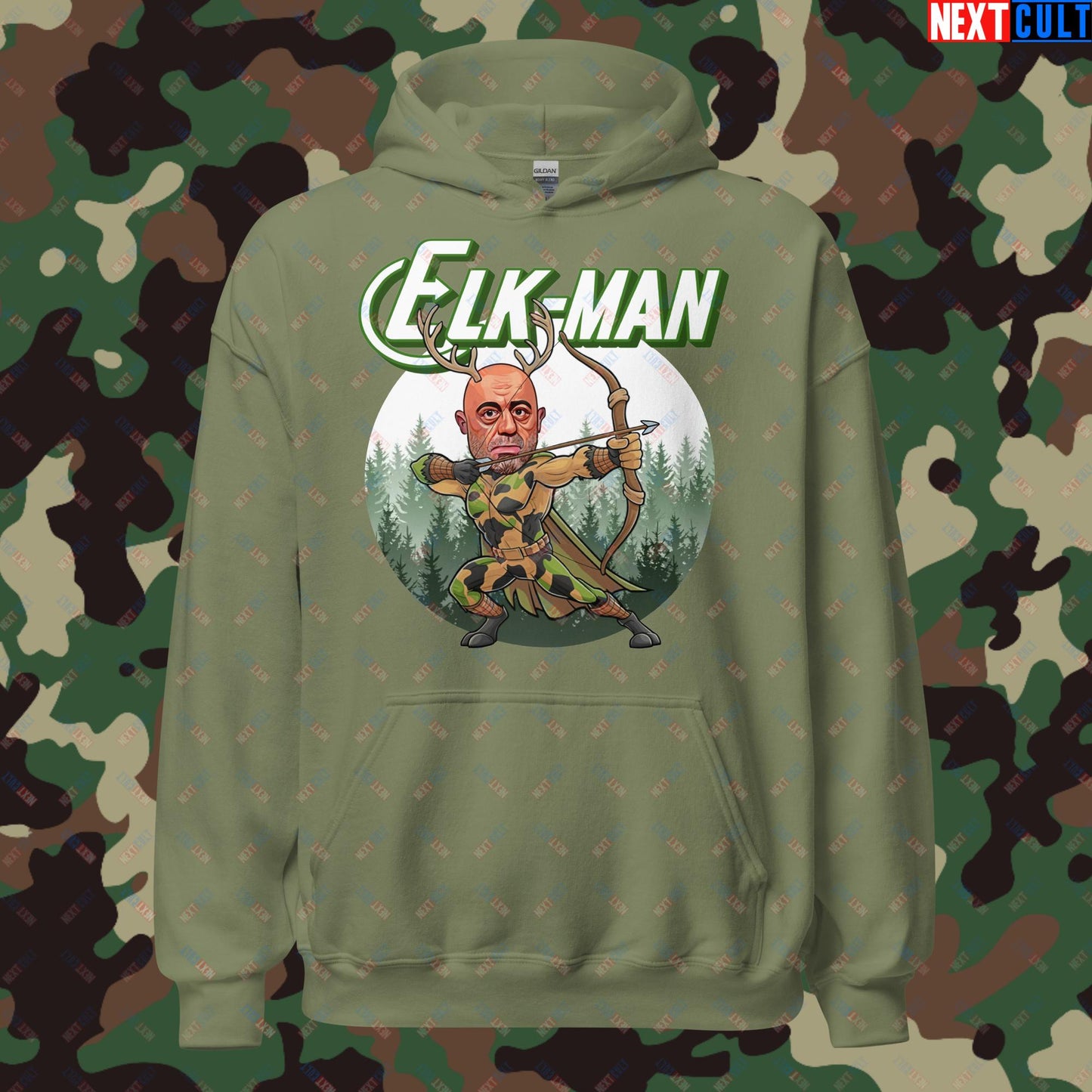 Elk-Man Joe Rogan Funny Hunting JRE Podcast Unisex Hoodie Military Green Hoodies Joe Rogan Podcasts Stand-up Comedy Next Cult Brand
