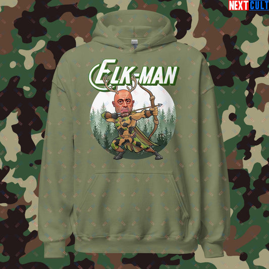 Elk-Man Joe Rogan Funny Hunting JRE Podcast Unisex Hoodie Military Green Hoodies Joe Rogan Podcasts Stand-up Comedy Next Cult Brand