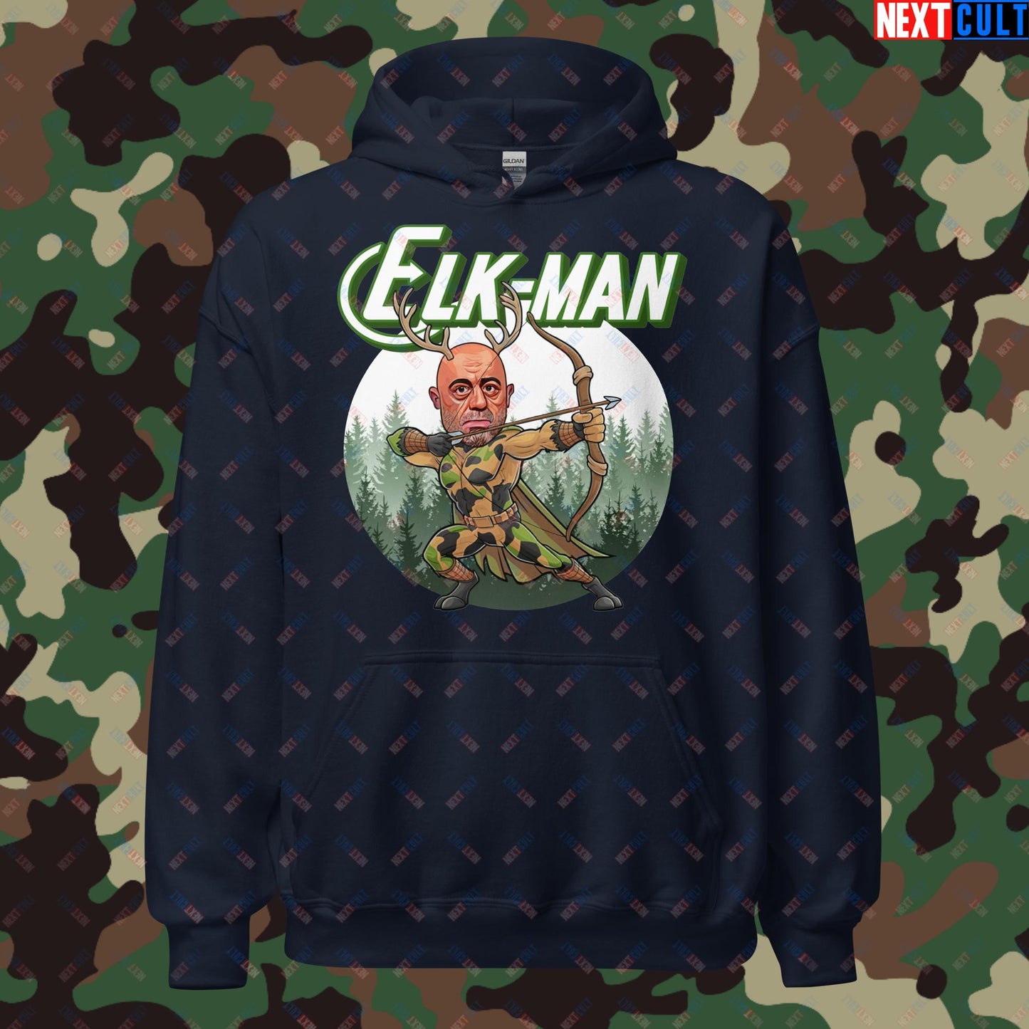 Elk-Man Joe Rogan Funny Hunting JRE Podcast Unisex Hoodie Navy Hoodies Joe Rogan Podcasts Stand-up Comedy Next Cult Brand