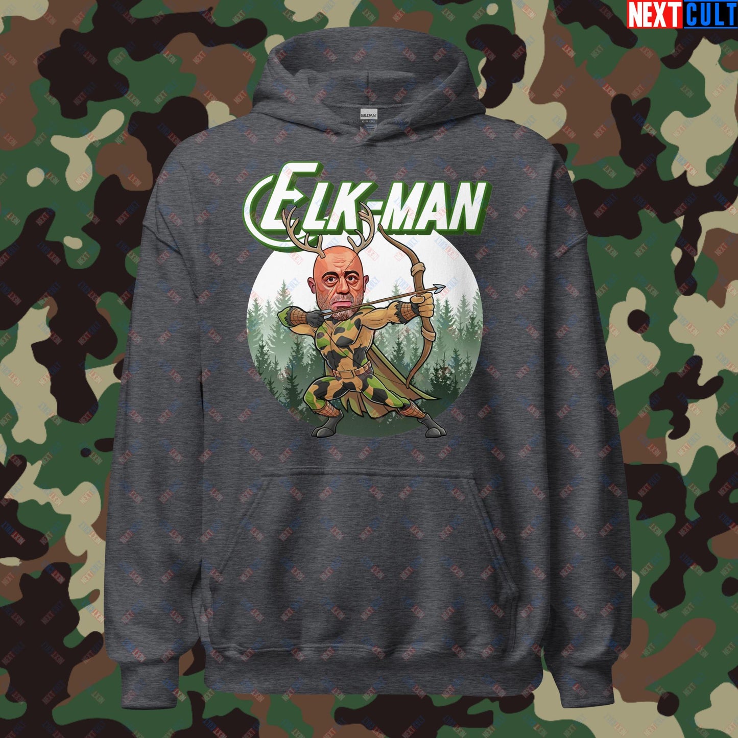 Elk-Man Joe Rogan Funny Hunting JRE Podcast Unisex Hoodie Dark Heather Hoodies Joe Rogan Podcasts Stand-up Comedy Next Cult Brand