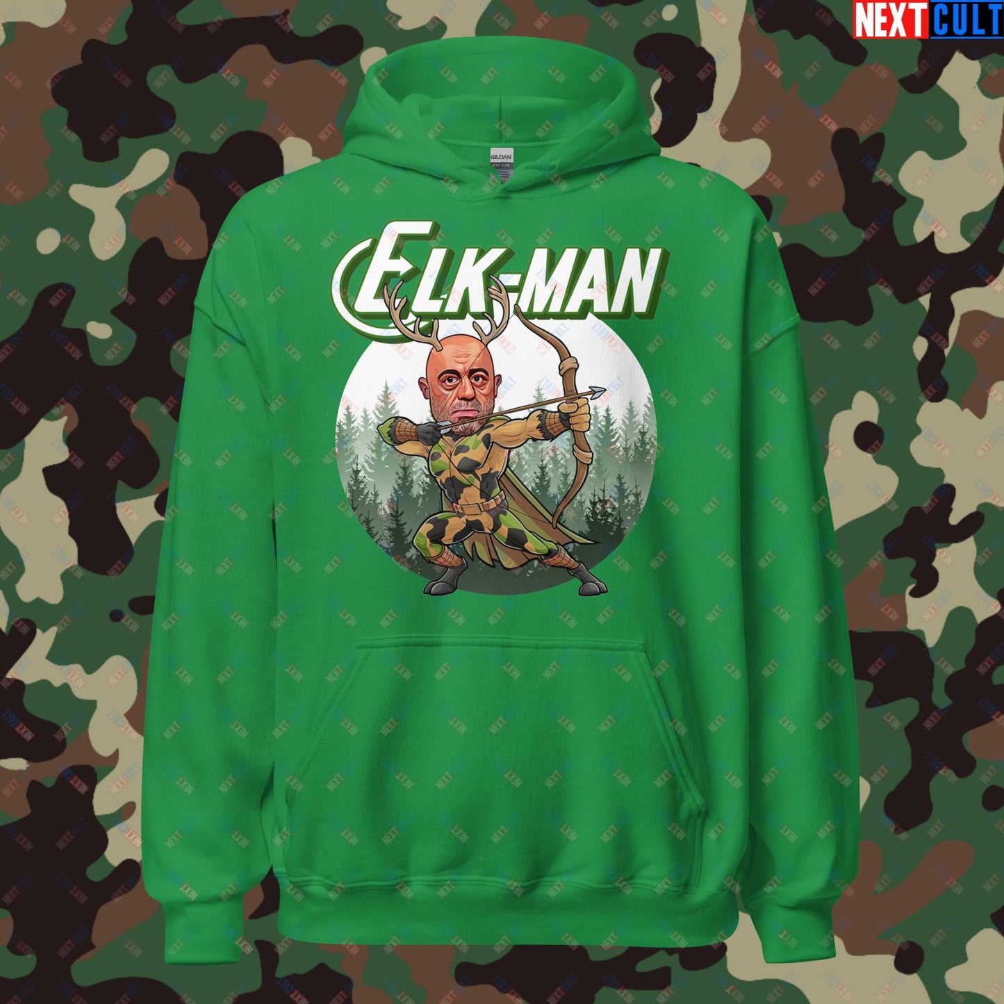 Elk-Man Joe Rogan Funny Hunting JRE Podcast Unisex Hoodie Irish Green Hoodies Joe Rogan Podcasts Stand-up Comedy Next Cult Brand