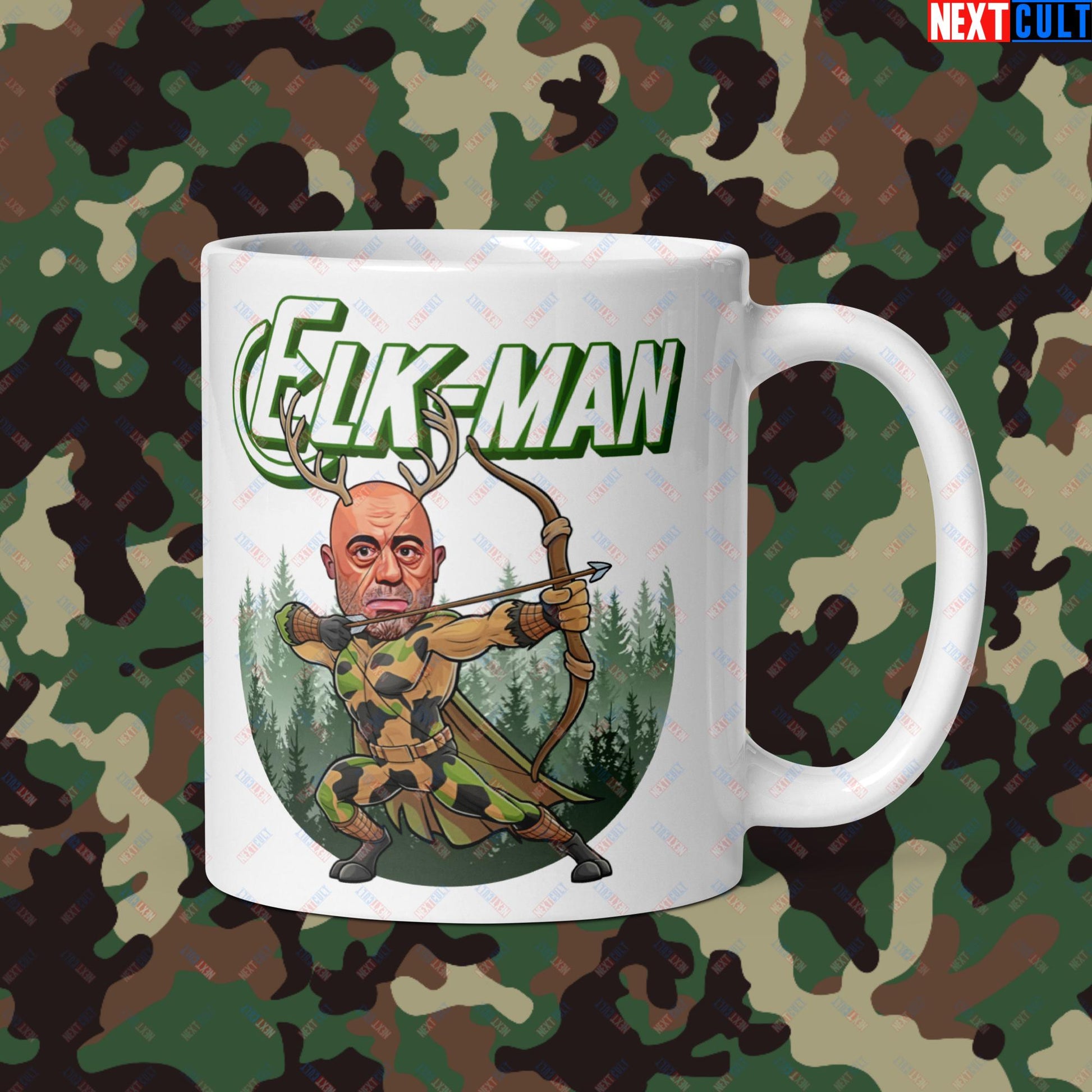 Elk-Man Joe Rogan Funny Hunting JRE Podcast White glossy mug Default Title Mugs Joe Rogan Podcasts Stand-up Comedy Next Cult Brand