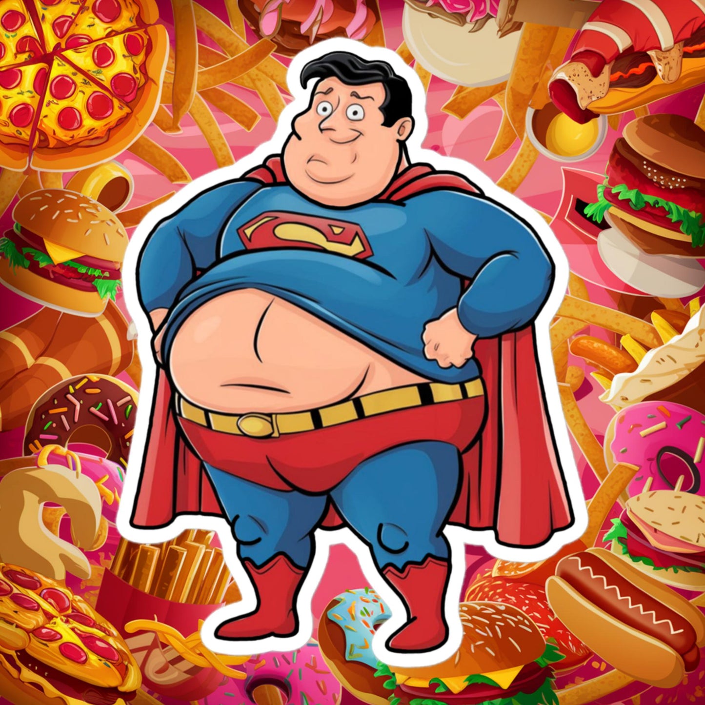 Fat Superhero Funny Inaction Hero Bubble-free stickers 5.5″×5.5″ Stickers Movies Superheroes Superman Next Cult Brand